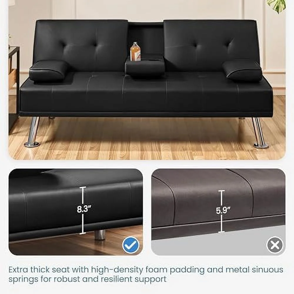 TJCGDTY Convertible Sofa Bed Adjustable Couch Sleeper Modern Faux Leather Home Recliner Reversible Loveseat Folding Daybed Guest Bed  Removable Armrests  Cup Holders  3 Angles  772lb Capa