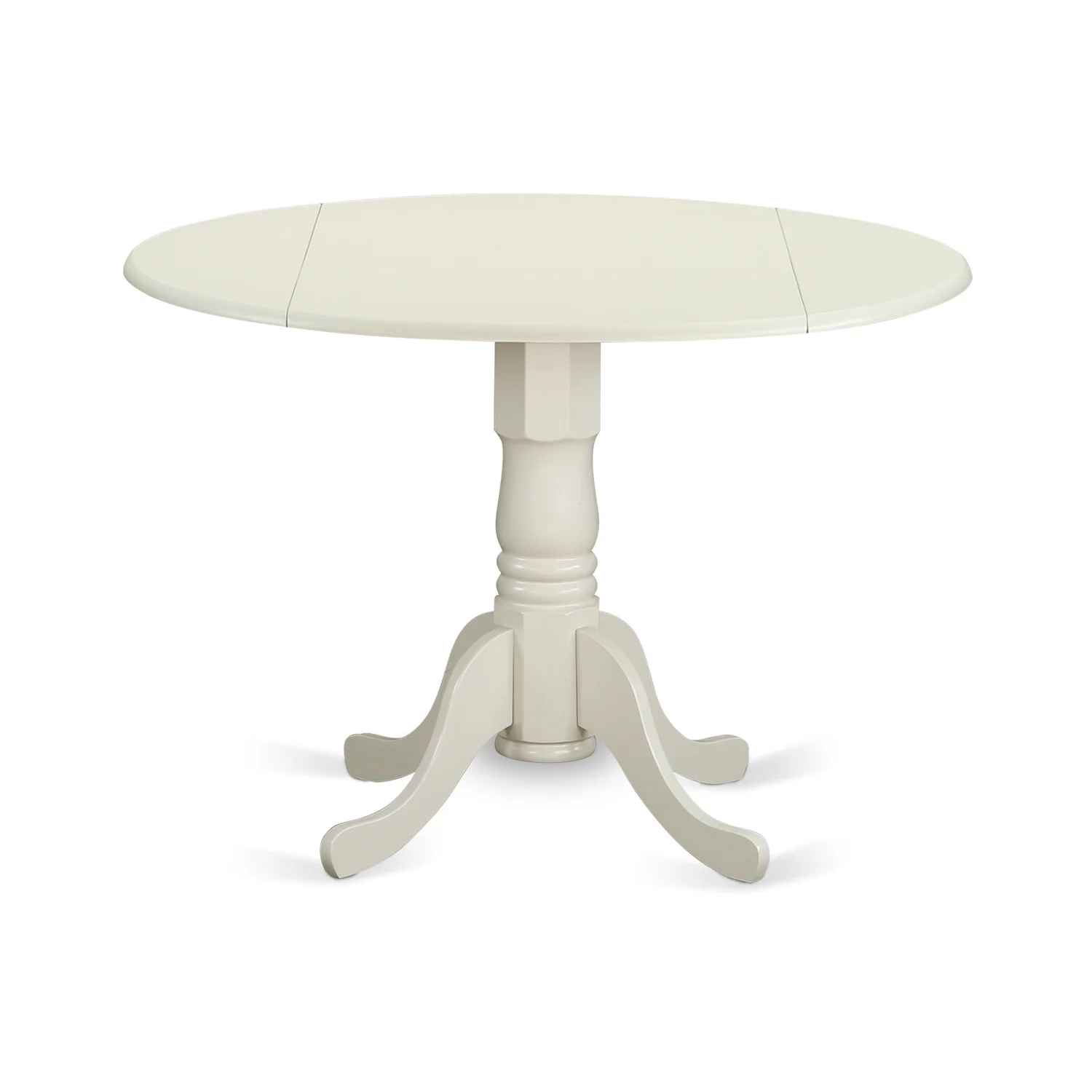 HomeStock Renaissance Romance Round Wood Table Linen White Color Drops Leave Table Top Surface And Asian Wood Dining Table Pedestal Legs -Linen White Finish