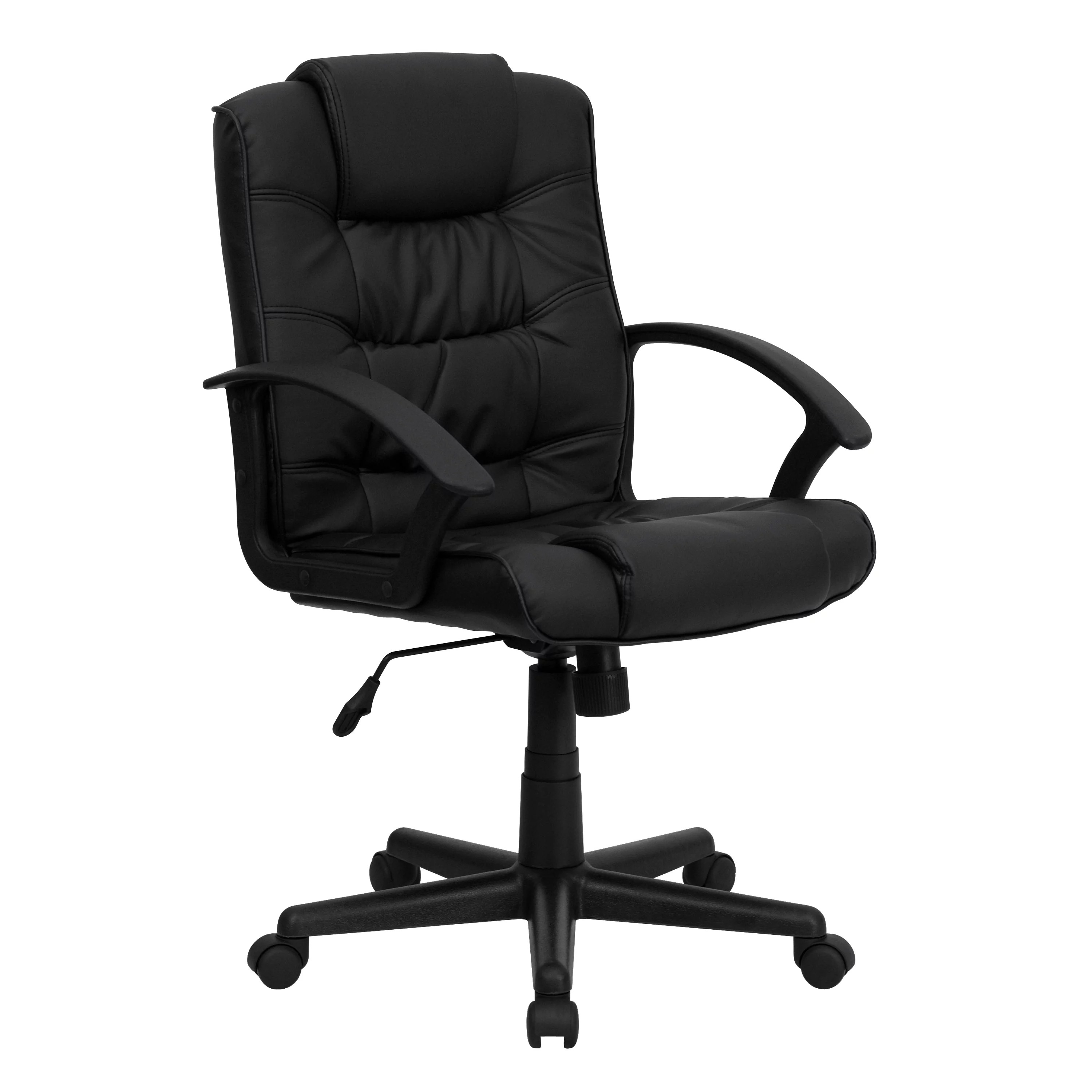 BizChair Mid-Back Black LeatherSoft Ripple and Accent Stitch Upholstered Swivel Task Office Chair with Arms