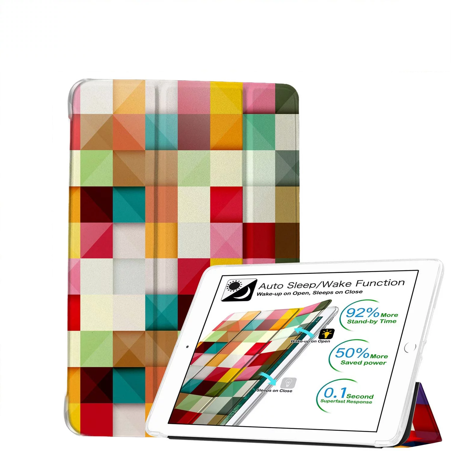 iPad 9.7 Inch 5 6 Air 1 2 [iPad 5th 6th Air 1st 2nd ] A1893 A1954 A1822 A1823 A1566 A1567 A1474 A1475 A1476 Printed Smart Soft Silicone Transparent Front & Back Cover - Color Grid