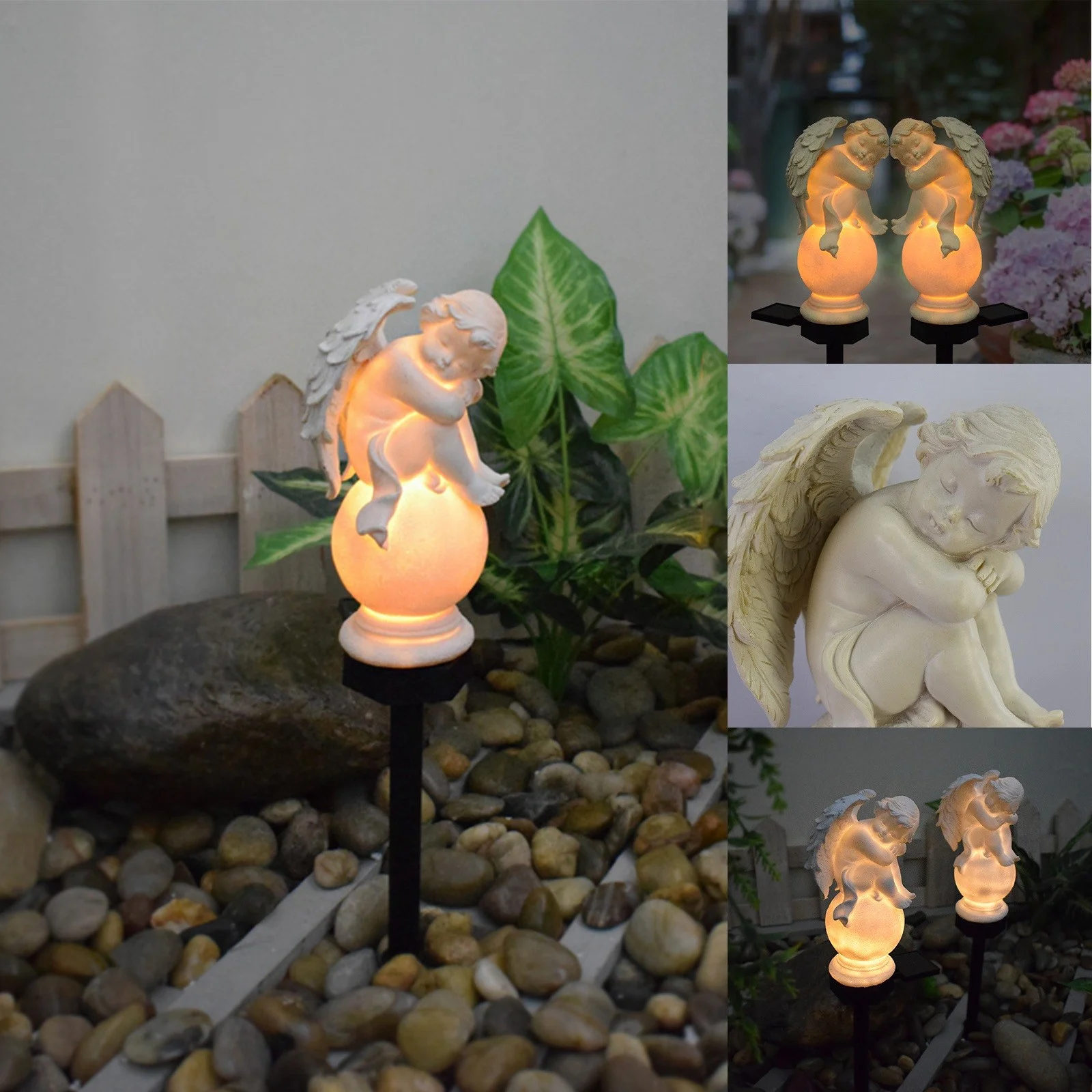 Solar Light Outdoor Sitting Cherub Garden Decorative Light Courtyard Decorative Light Utility Tool