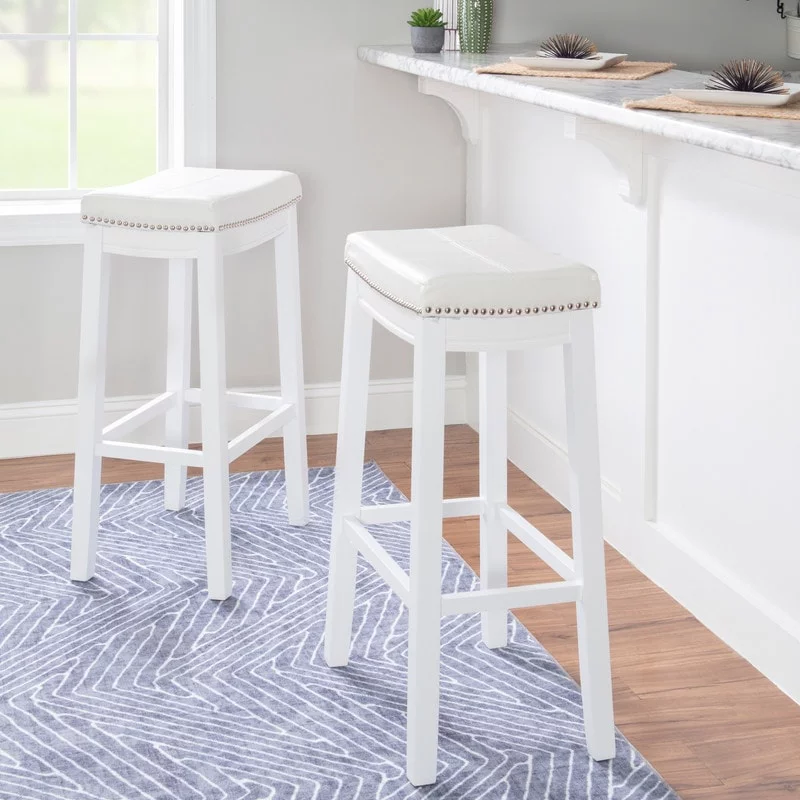 Linon  Willamette Backless Upholstered Bar Stool - N/A White White Finish Footrest, Upholstered Fabric Modern & Contemporary, Traditional N/A