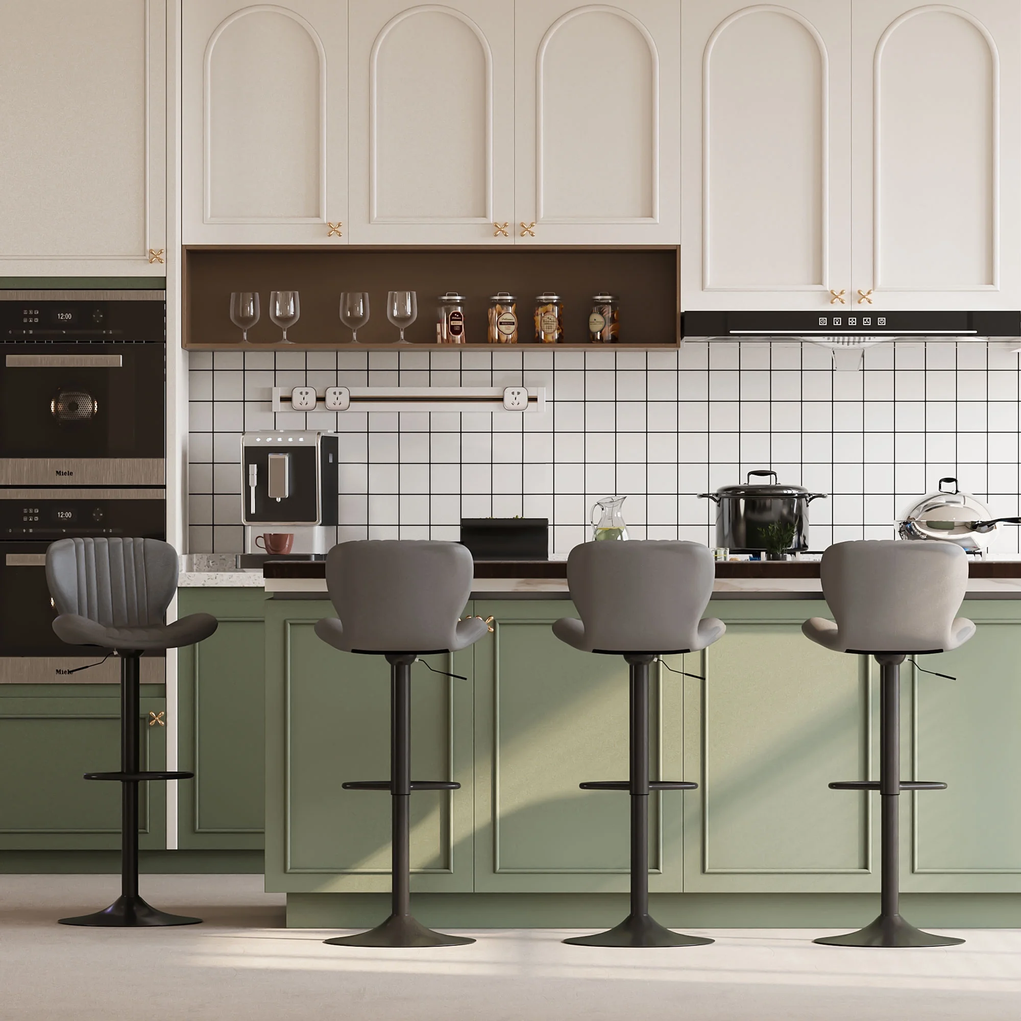 Walsunny Bar Stools Set of 4,Adjustable Leather Counter Height with High Backrest,Bar Chairs for Kitchen Island Dining，Room Bar,Grey