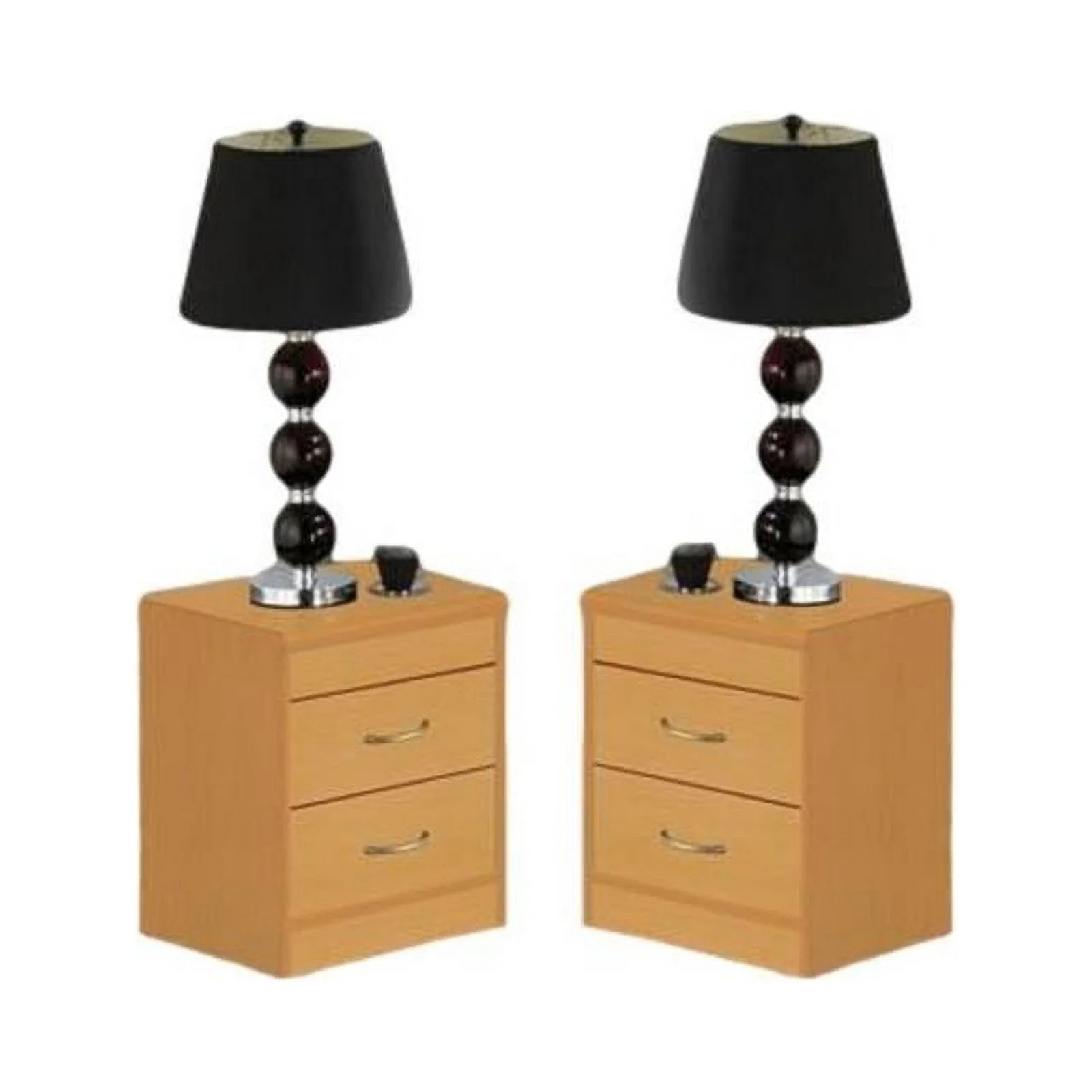 Home Square Contemporary 2 Drawer Wooden Nightstand Set in Beige (Set of 2)