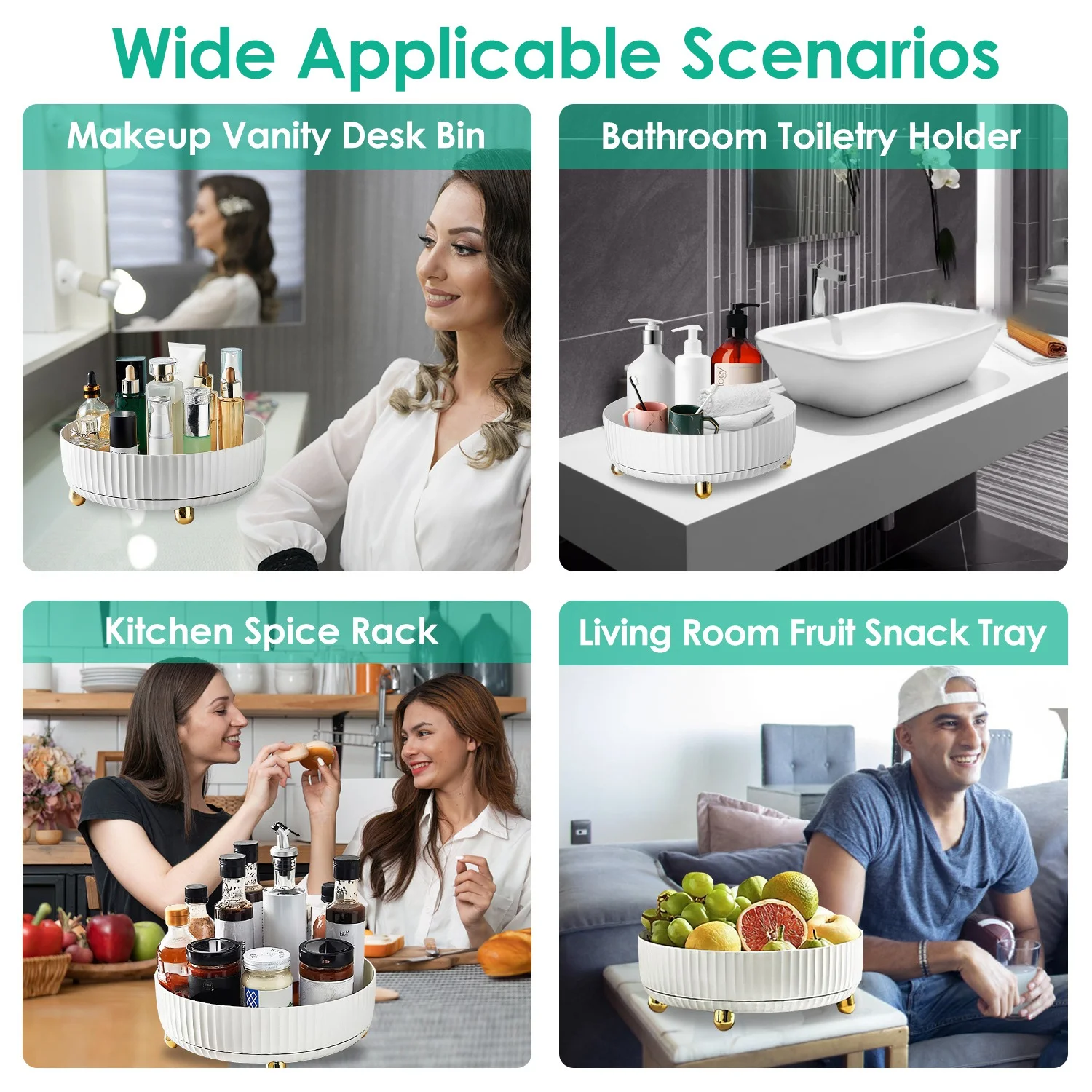 iMounTEK 360° Rotating Makeup Organizer Perfume Cosmetic Storage Tray 22LBS Load for Lotion Lipstick, White