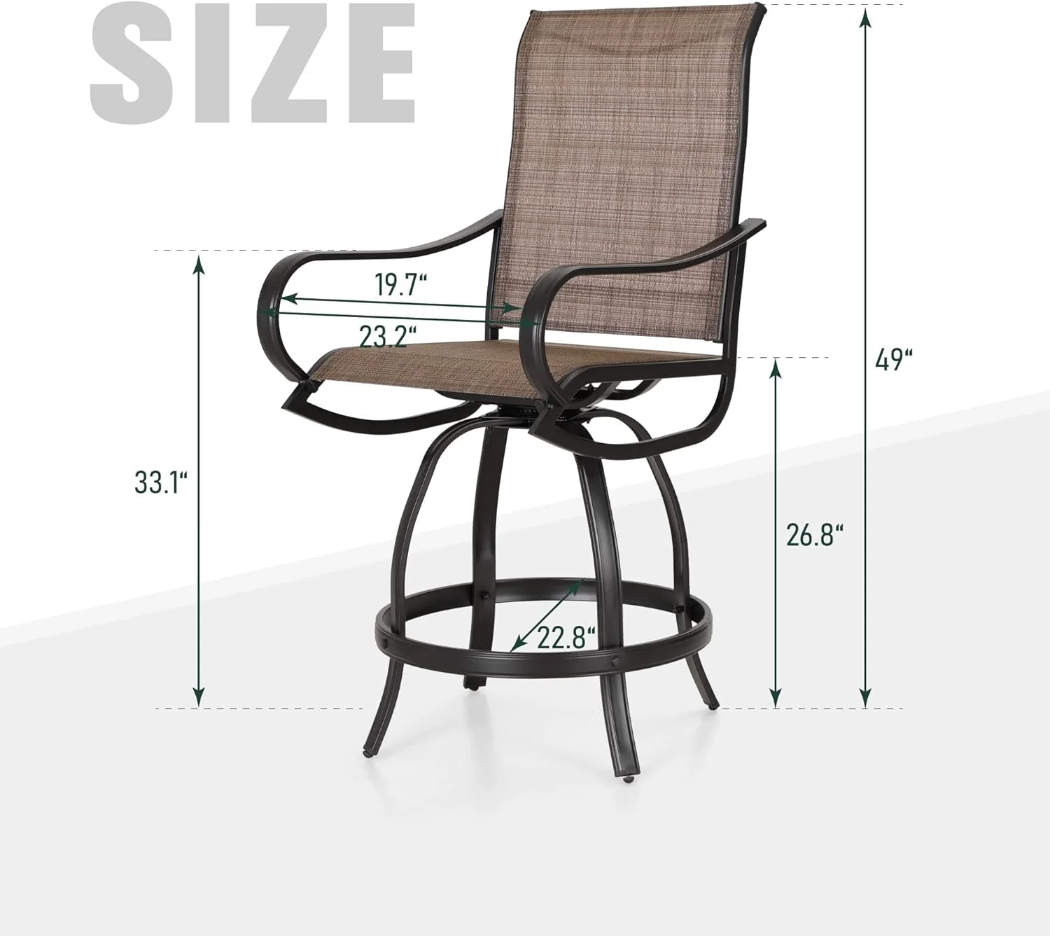Outdoor Bar Stool, Patio Counter Height Sling Fabric Bar Chairs Set Of 4, All-Weather Resistant, Brown