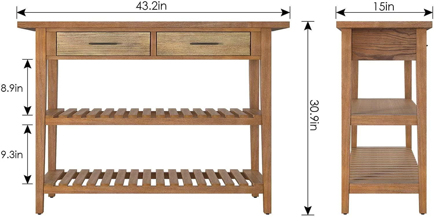 Homfa Farmhouse Console Table with Drawers, Accent Hall Table with 2 Shelves, Sofa Table with Solid Wood Frame and Legs, Rustic Entryway Table for Home Decor, Living Room, Brown