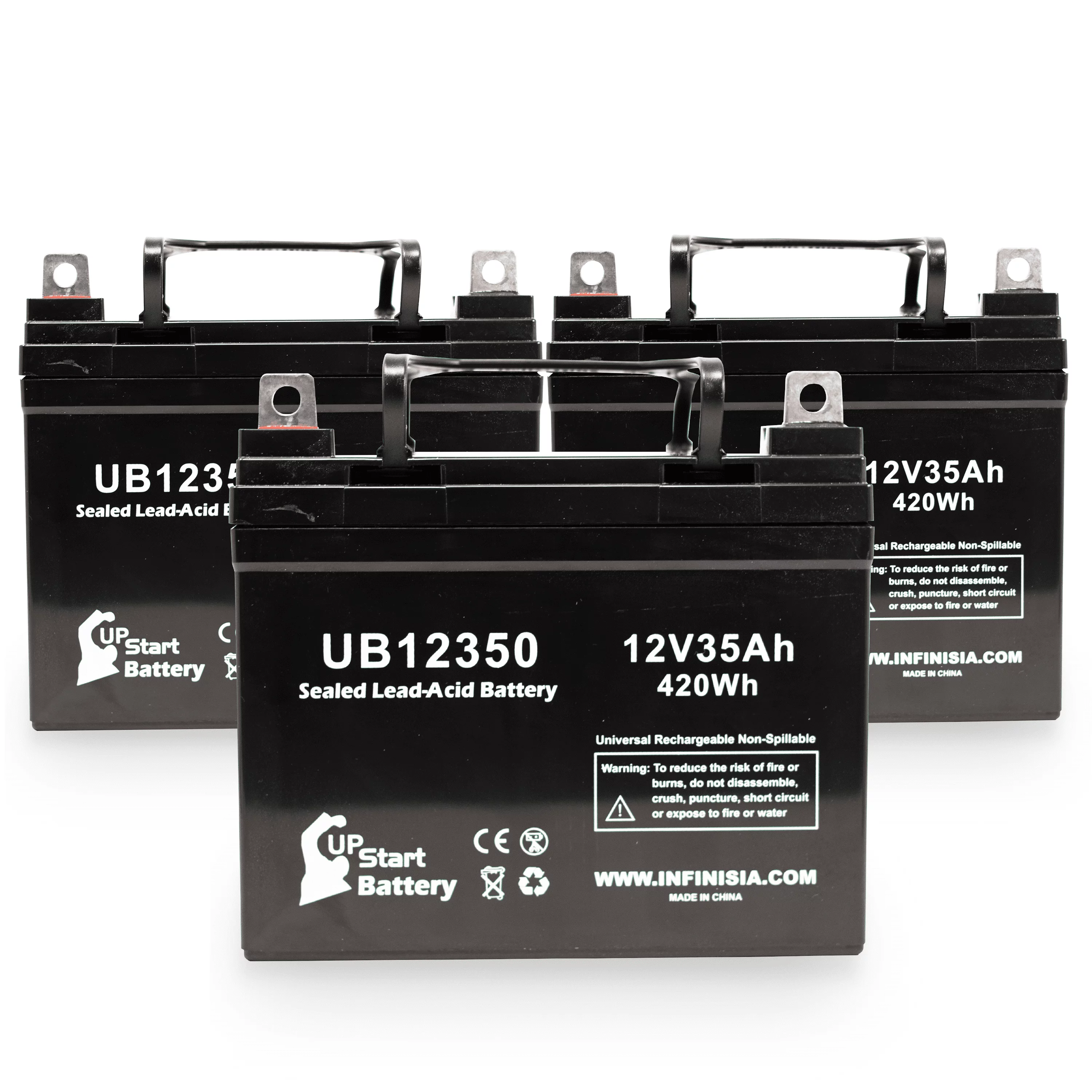 3x Pack - Compatible Invacare JAGUAR Battery - Replacement UB12350 Universal Sealed Lead Acid Battery (12V, 35Ah, 35000mAh, L1 Terminal, AGM, SLA)