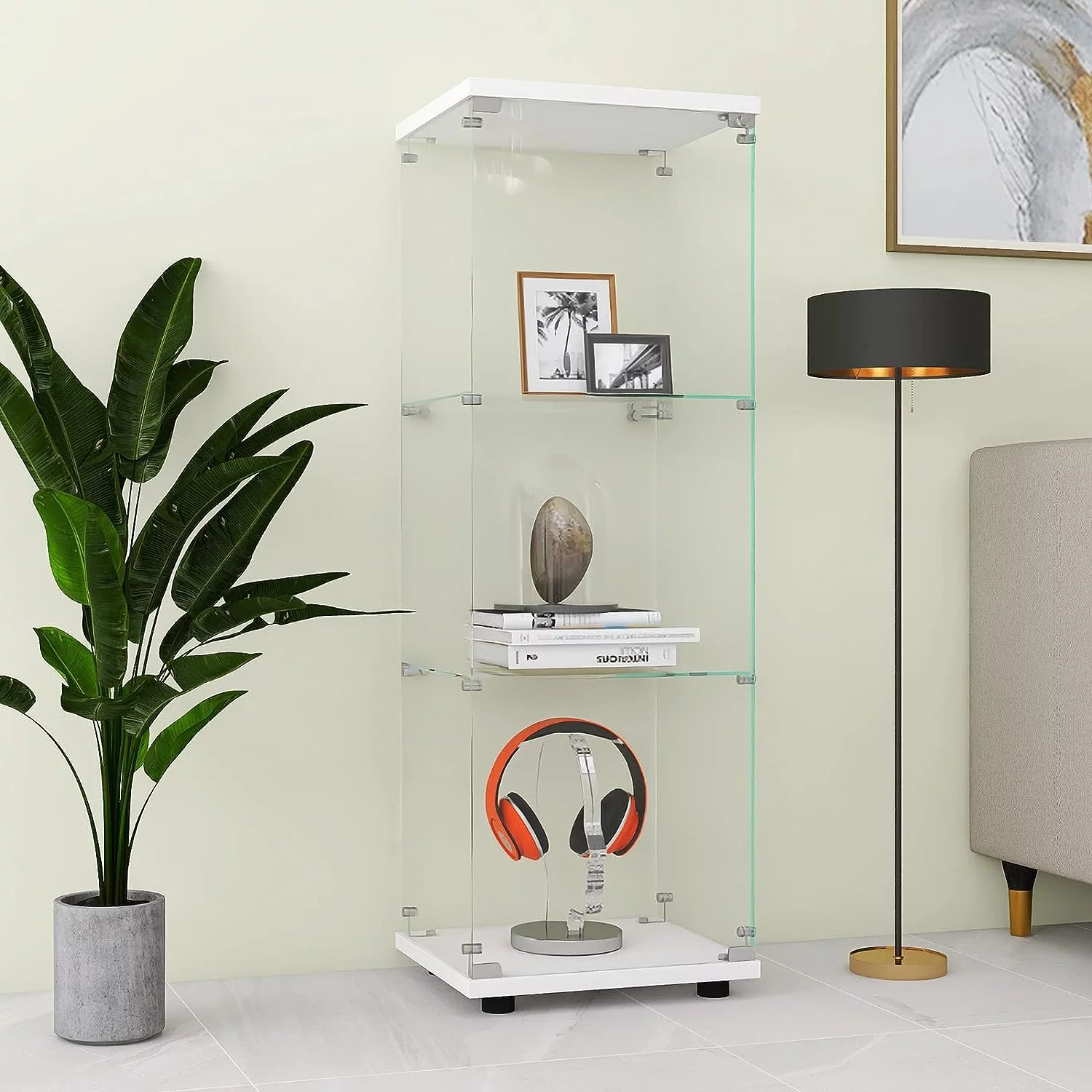 Albegla 3-Shelf Glass Display Cabinet for Collectibles, Glass Display Case, Curio Cabinets with Glass Door, Floor Standing Glass Bookshelf 49