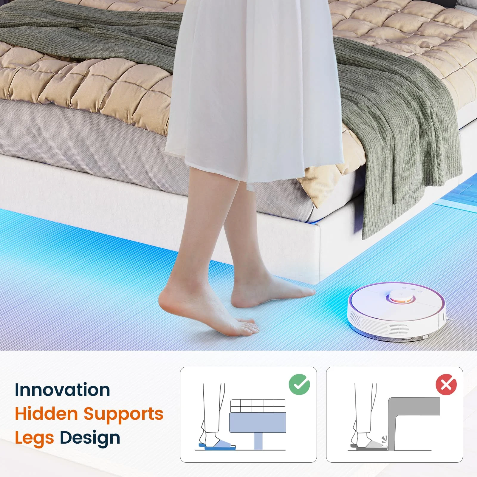 Full Size Floating Bed Frame with USB Port Charging Station and Led Ligt,53.3