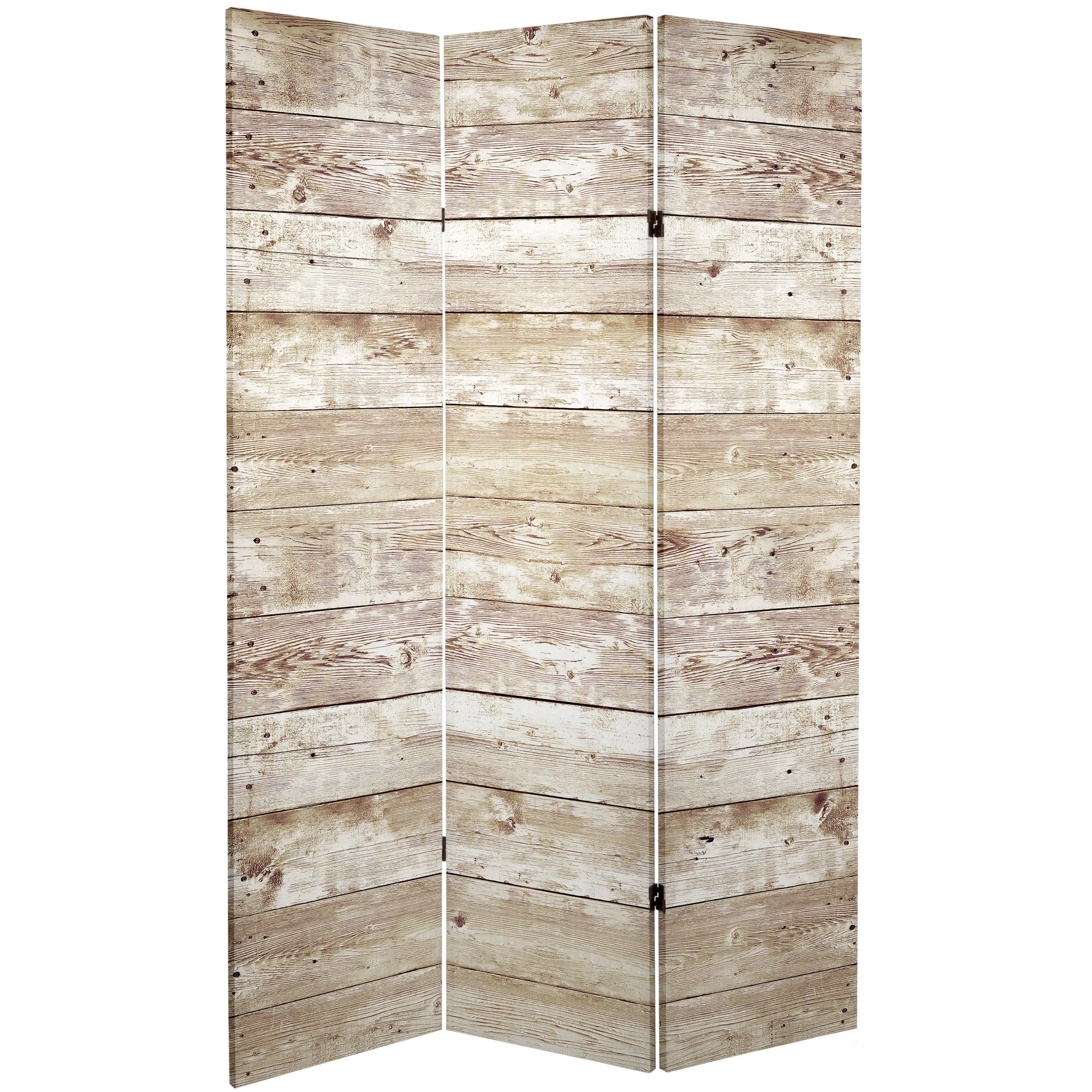 Oriental Furniture 6 ft. Tall Pale Wood Pattern Canvas Room Divider - 3 Panel