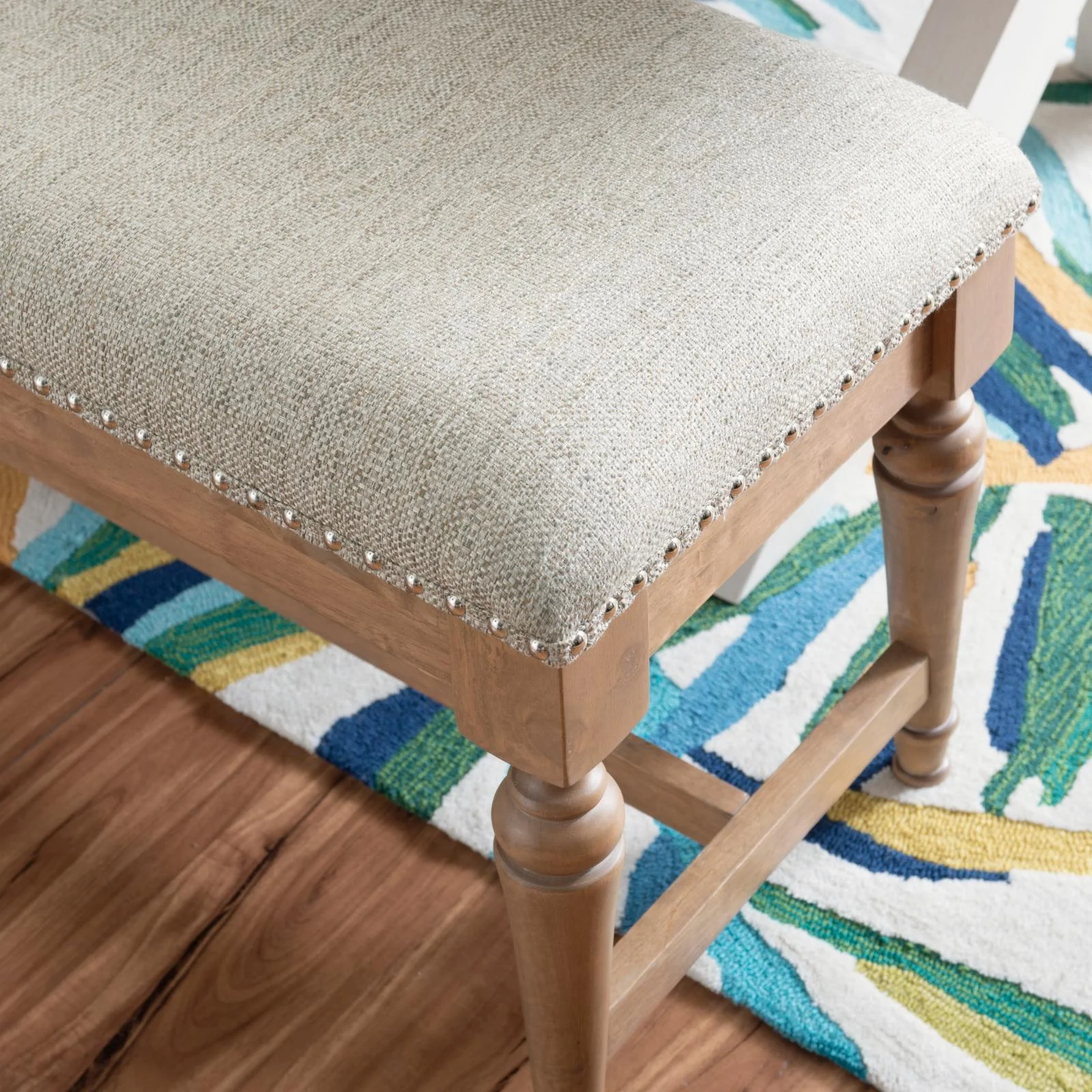 Powell Hayes Bench - Natural with Natural Linen Fabric