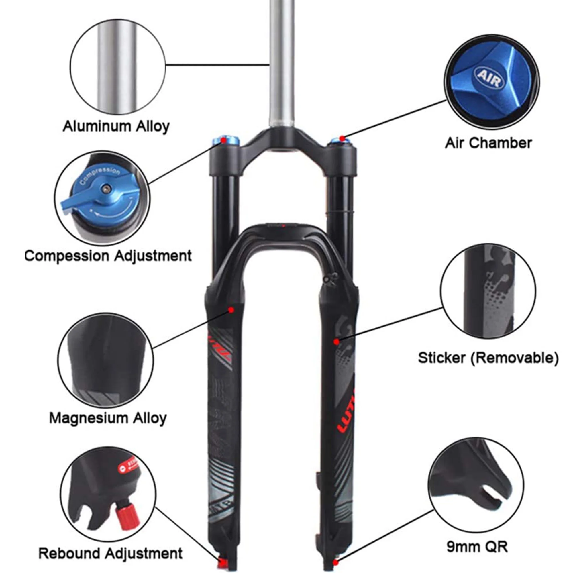 LUTU MTB Bike Suspension Fork Air Shock Rebound Adjust 26/27.5/29