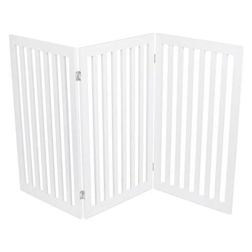 Traditional Dog Gate For The Home, Doorway, Stairs | 3 Panel | 36In H X 60In W | Medium, Large Dogs, Puppies, Cat | Standing | Indoor Folding Pet Barrier | Wooden MDF | White