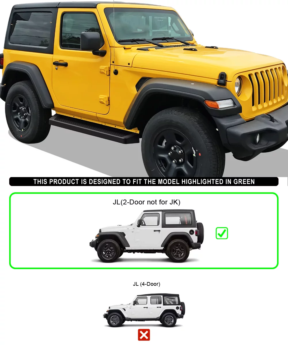 APS iBoard Black Running Boards Style Compatible with Jeep Wrangler JL 2018-2023 2-Door (Factory sidesteps or rock rails have to be removed) (Nerf Bars Side Steps Side Bars)