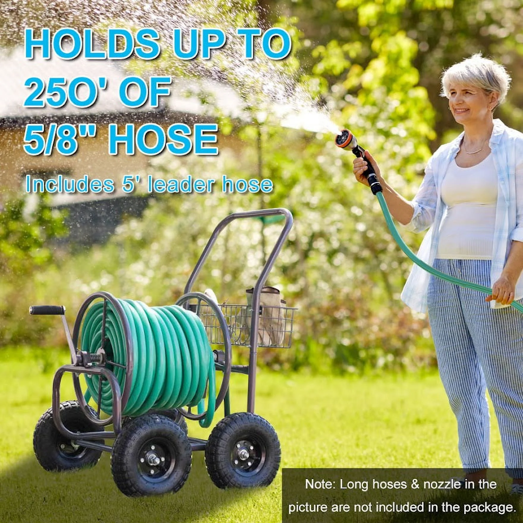 Heavy Duty Hose Reel Cart, Heavy Duty Hose Reel with 4 Solid Wheels, Slide Hose Guide System for Garden & Yard