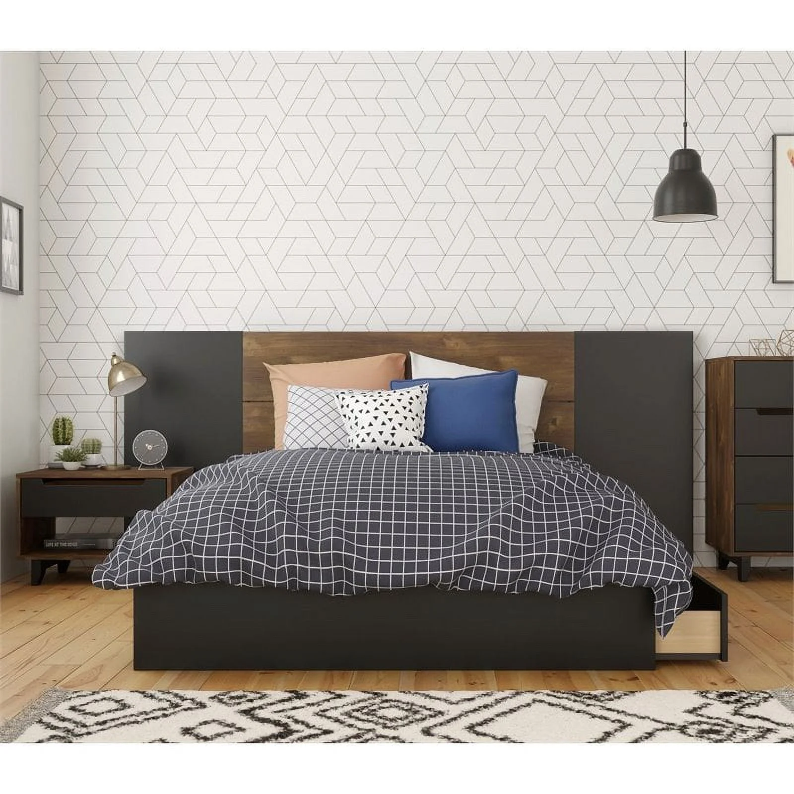 Atlin Designs Contemporary Engineered Wood 4 Pc Full Size Bedroom Set in Black