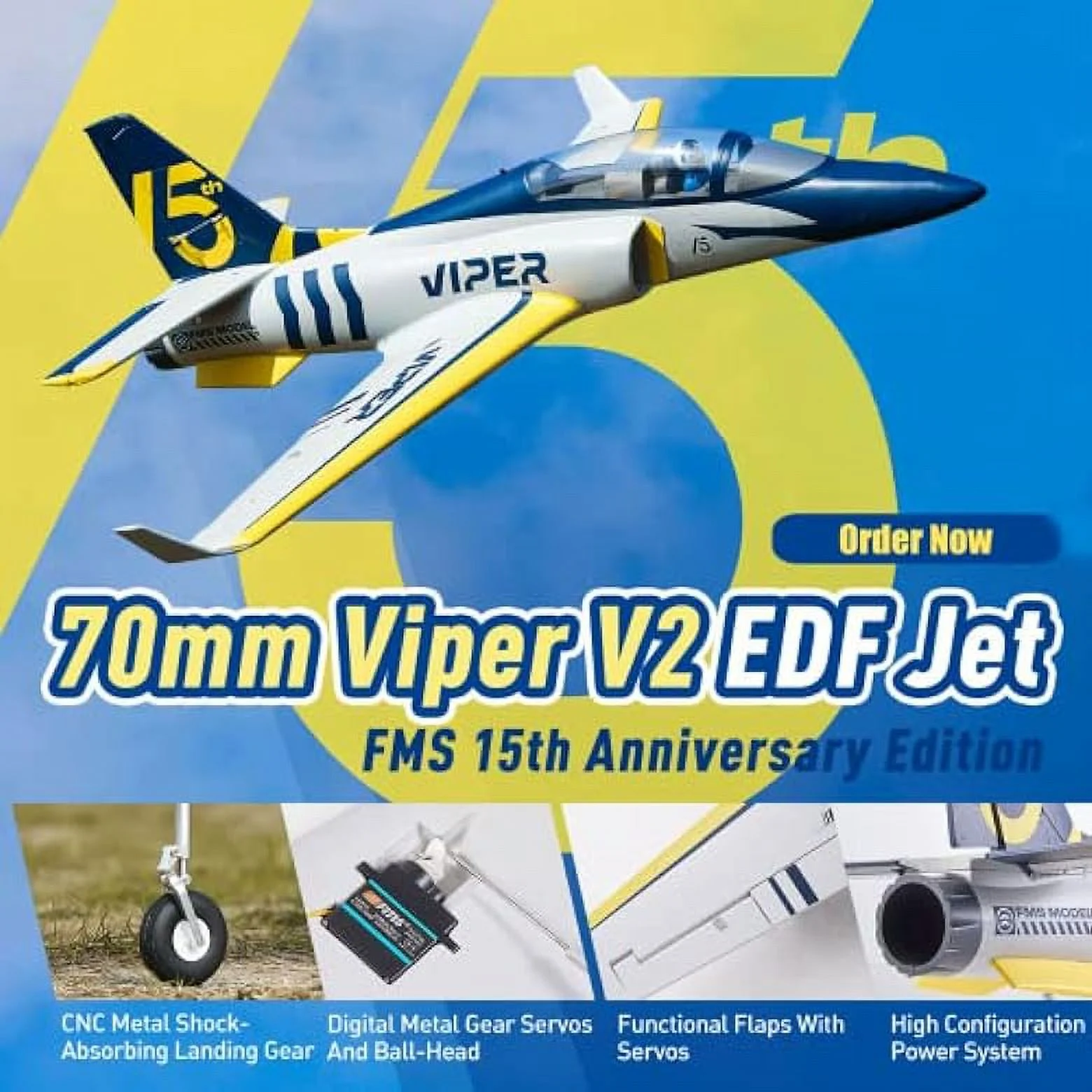 Fms 70mm Viper V2 EDF Navy Blue Trainer RC Airplane Jet 6S PNP (NO Radio Battery Charger)