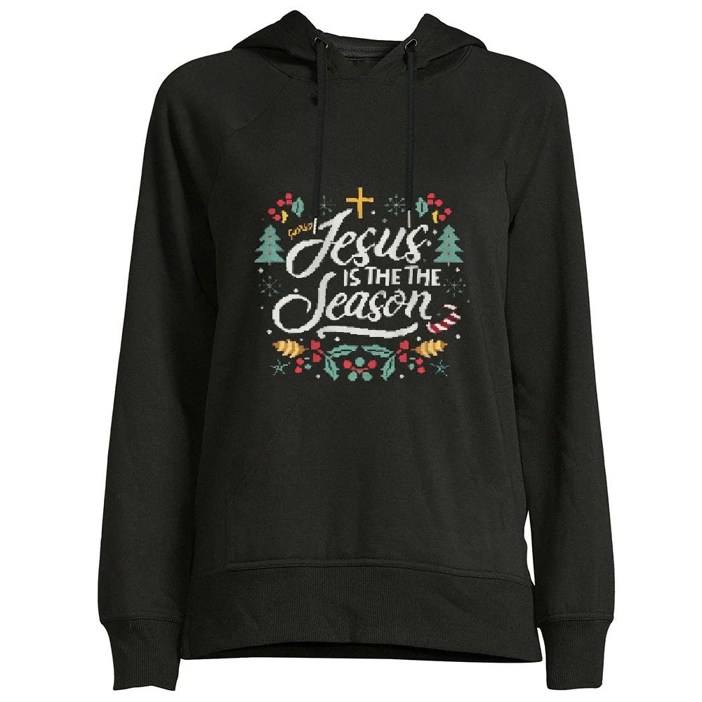 FLORID Women's Washed Hoodie Rick and Morty Christmas Jesus Is The Reason Black