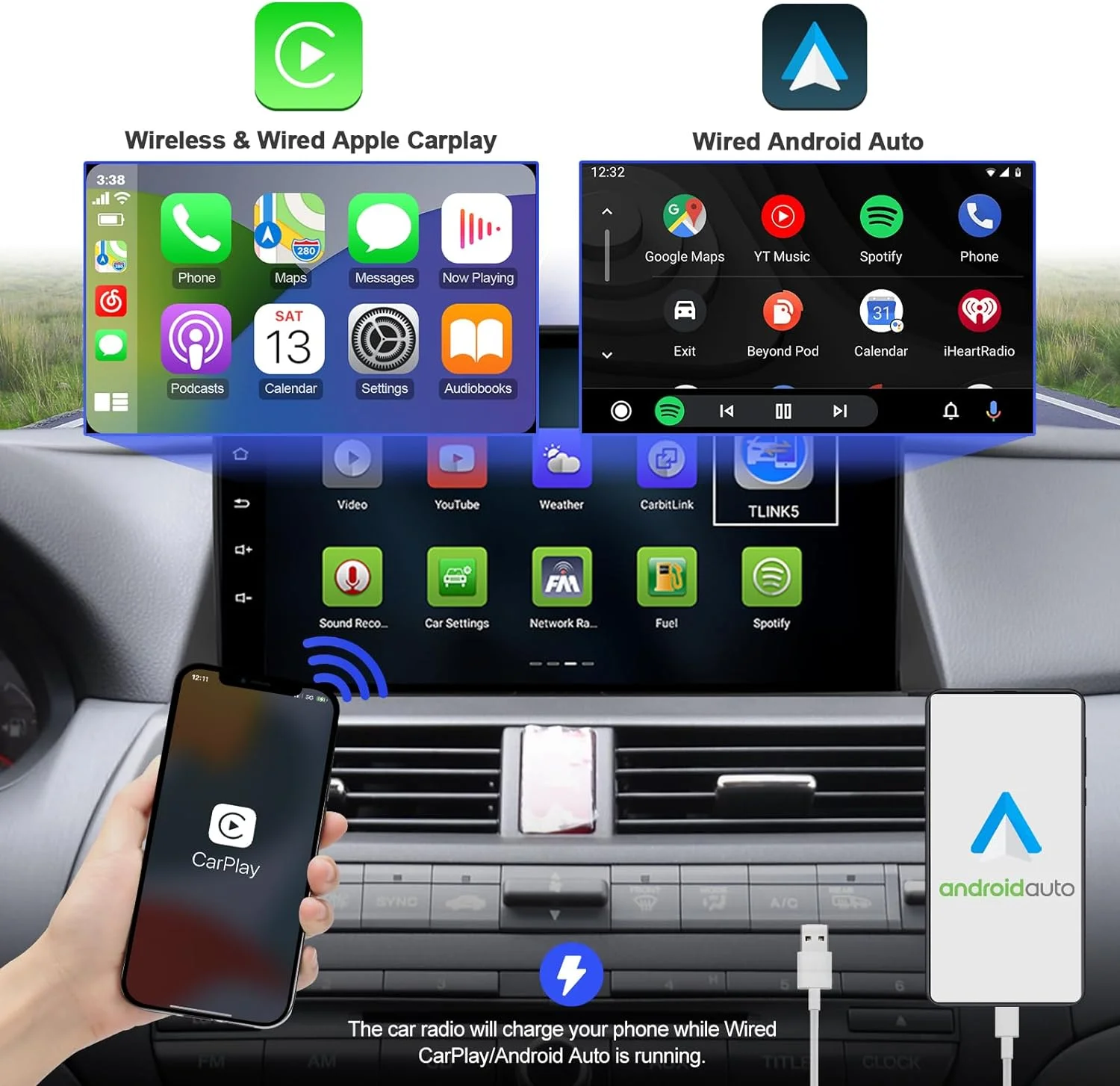 THONZER 2+32G 10.1 inches Android 10 Double Din Car Stereo for Honda Accord 8th 2008 2009 2010 2011 IPS Touchscreen Screen Car Radio with Carplay & Android Auto Support Backup Camera GPS Navi FM BT