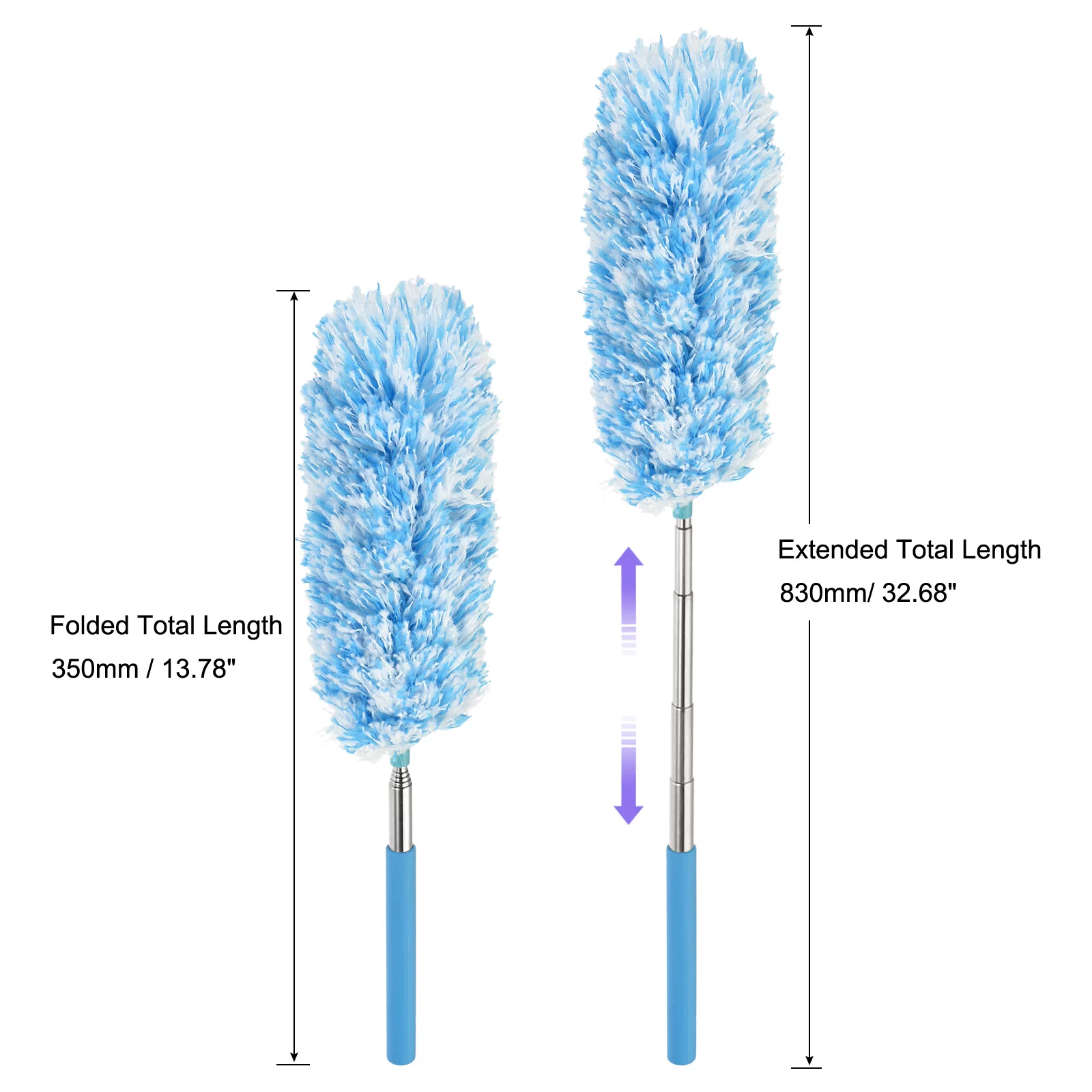 Uxcell Microfiber Duster 13.8 to 32.7 Inch Extendable Dusting Brush Blue, 2 Count
