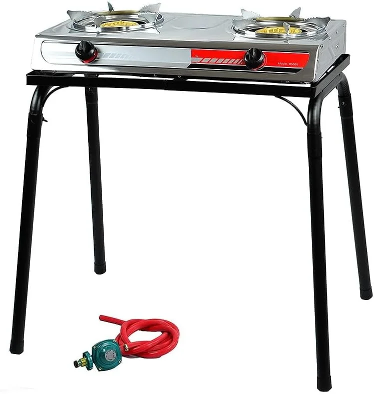 HYUN Double Burner Stove w/Stand Outdoor Propane Portable Camping Cooking Range