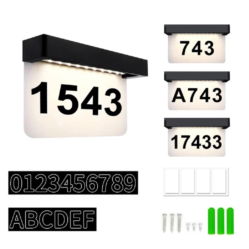 Fymlhomi House Numbers Solar Powered Address Plaques Sign Frame For Outside LED Illuminated Waterproof Wireless Plate For Outdoor Lighting Black and White