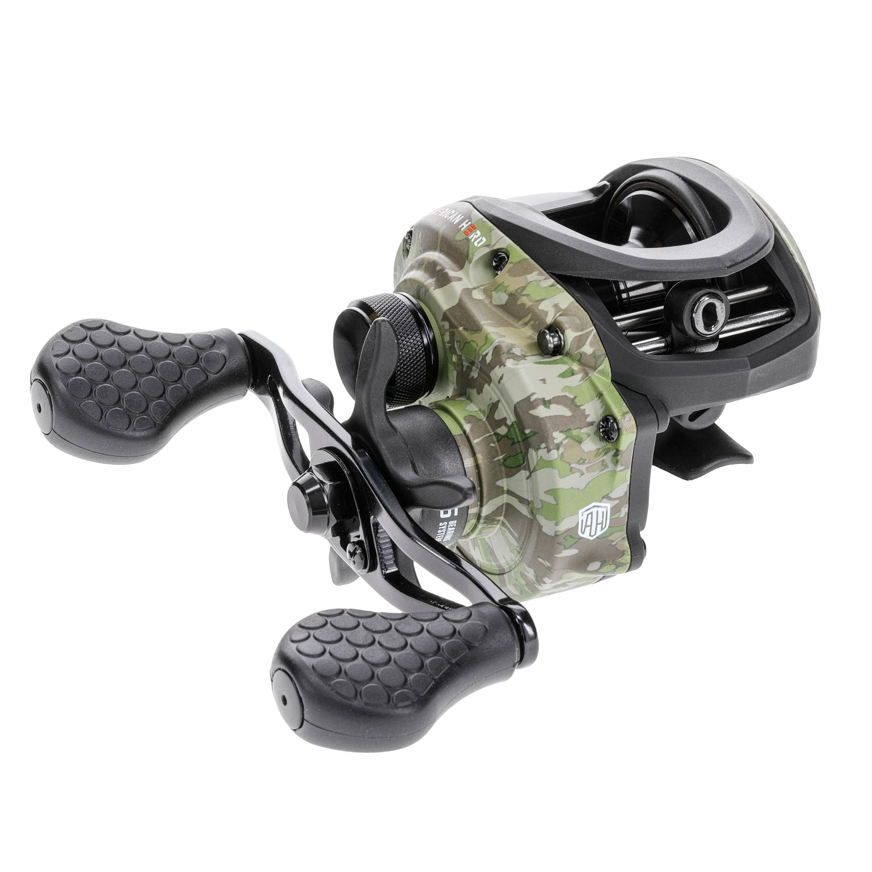 Lew's American Hero Camo Baitcast Fishing Reel, Left-Hand Retrieve, Camo/Black