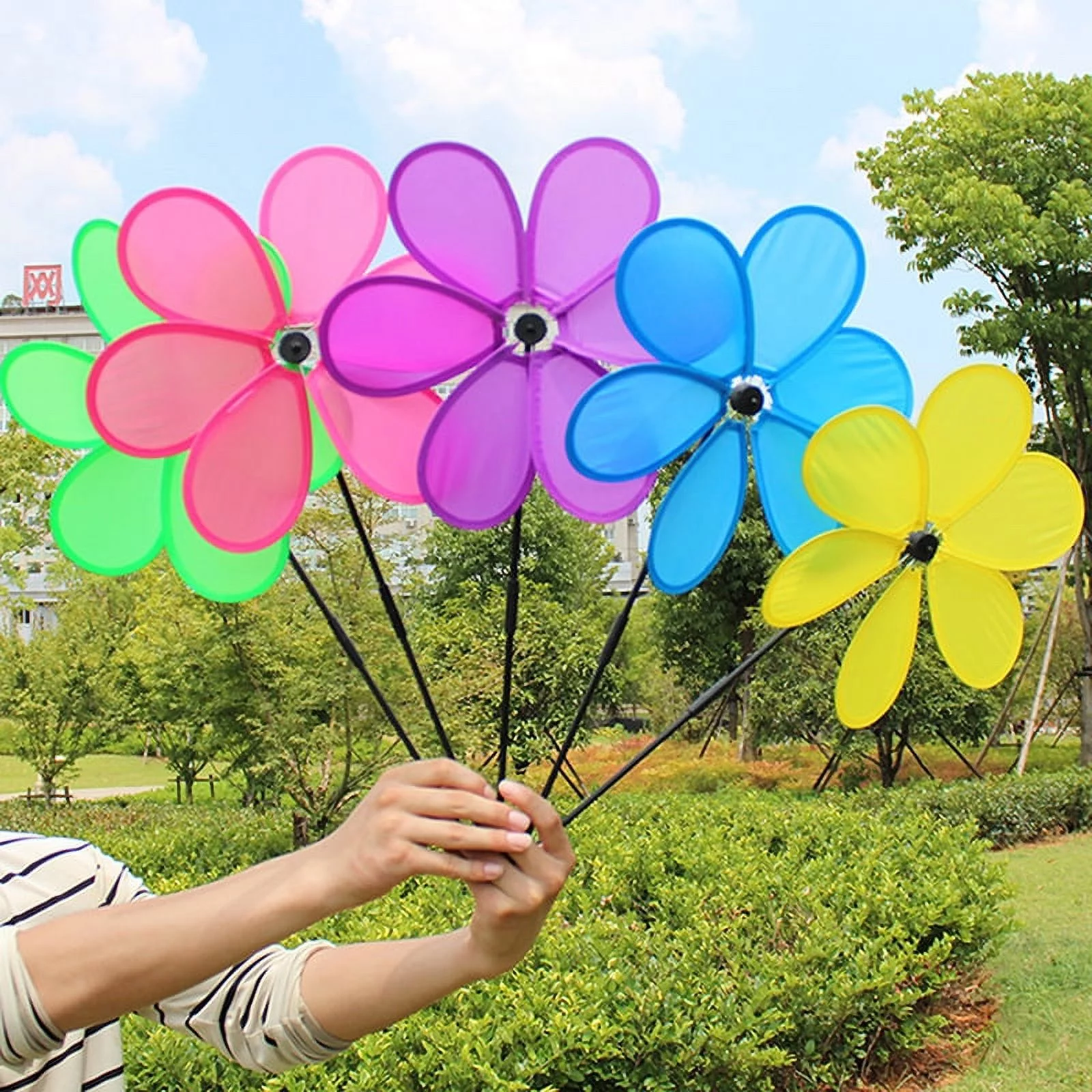 Solid Color Rainbow Dazy Flower Spinner Wind Windmill Garden Yard Outdoor Decor