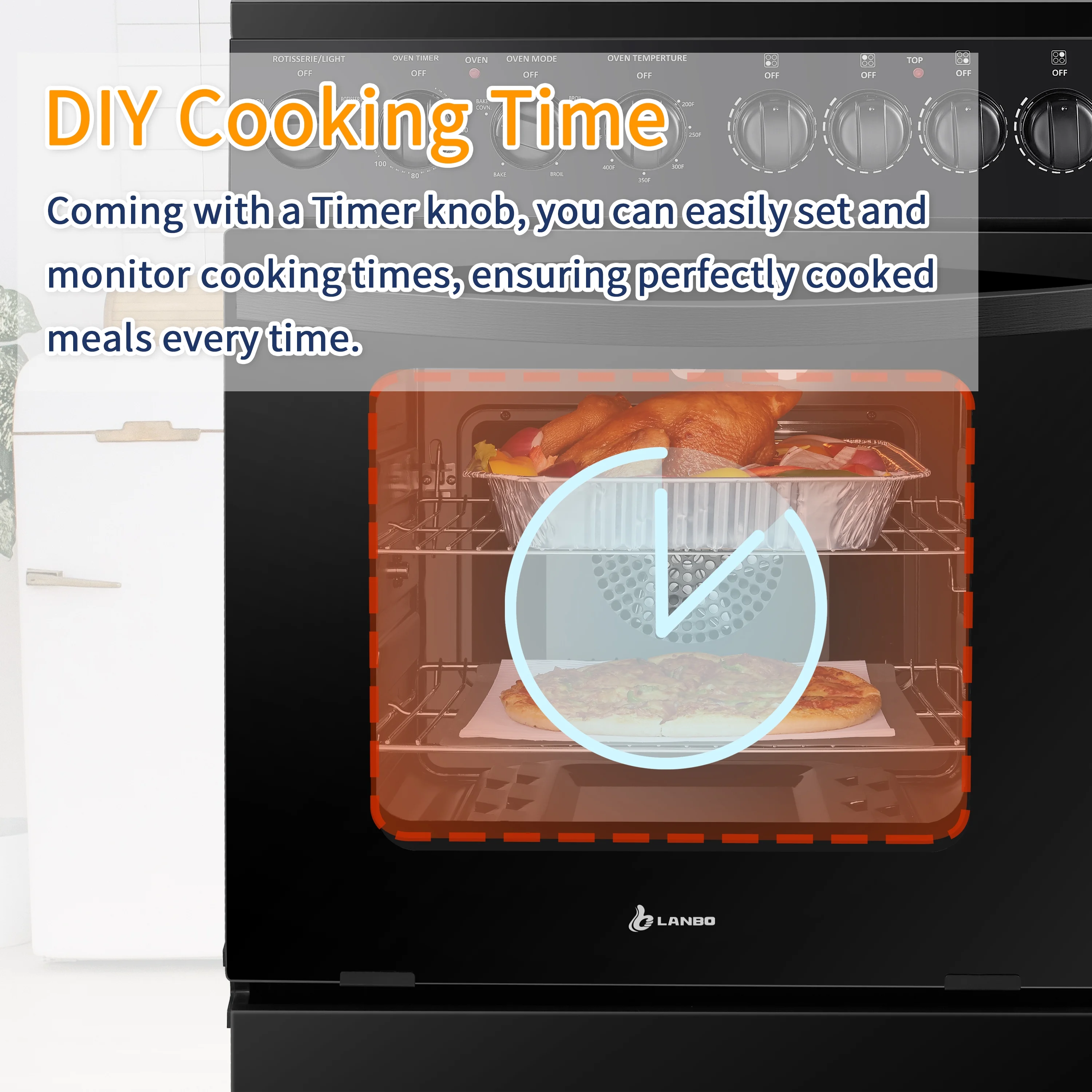 Lanbo 24 inch 2.9 Cu.ft Freestanding Electric Range with Rotisserie and  Convection Oven