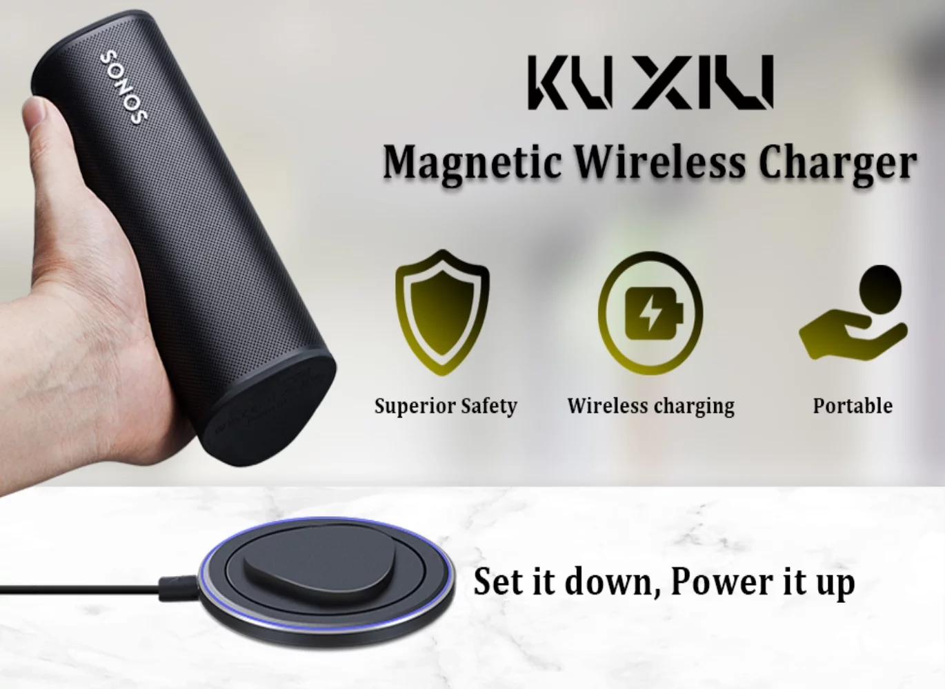 Antank Magnetic Wireless Charger Compatible with Sonos Roam, Power Up Charging Dock, Portable Bluetooth Speaker Charging Pad