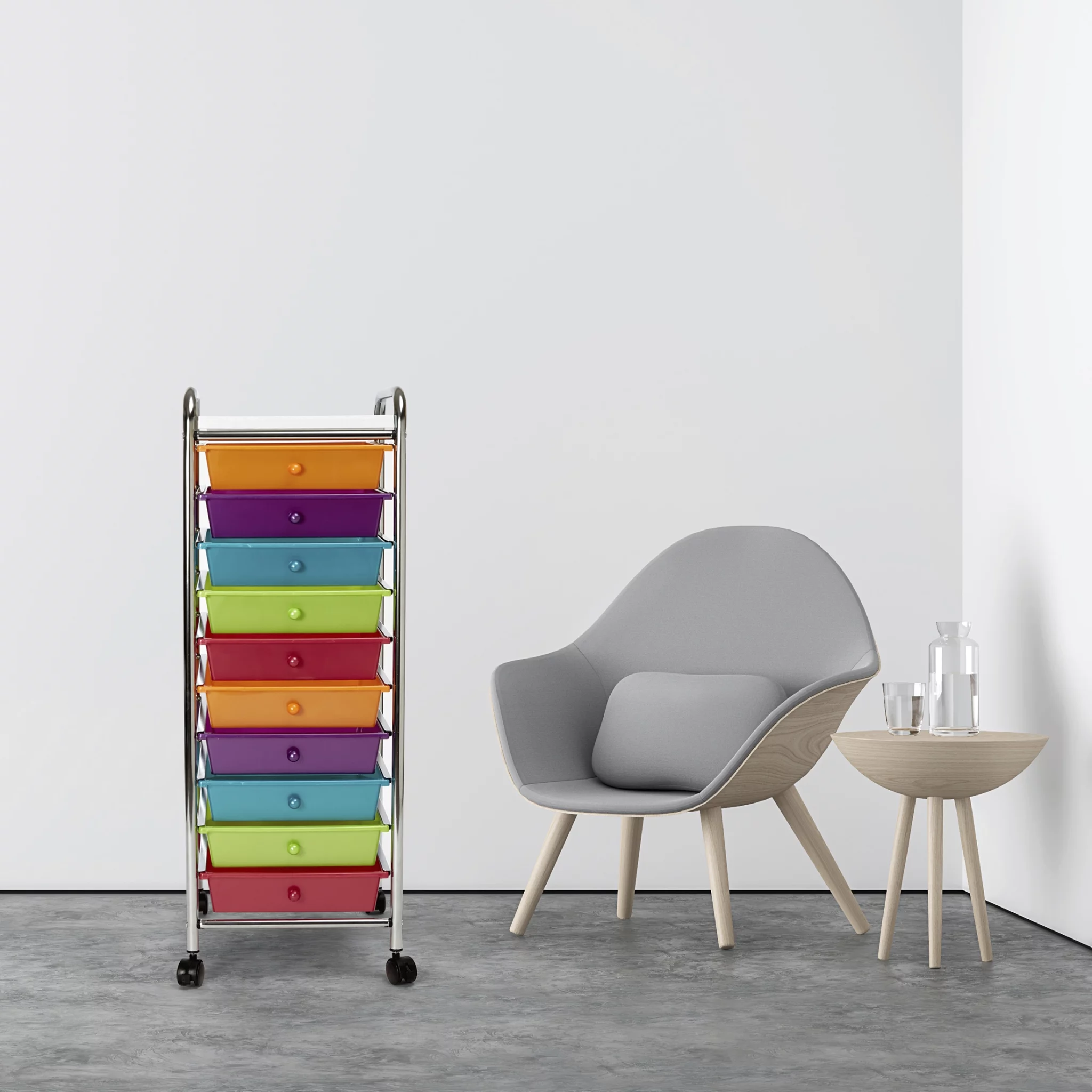 Seville Classics 10-Drawer Organizer Cart, Pearlized Multicolor
