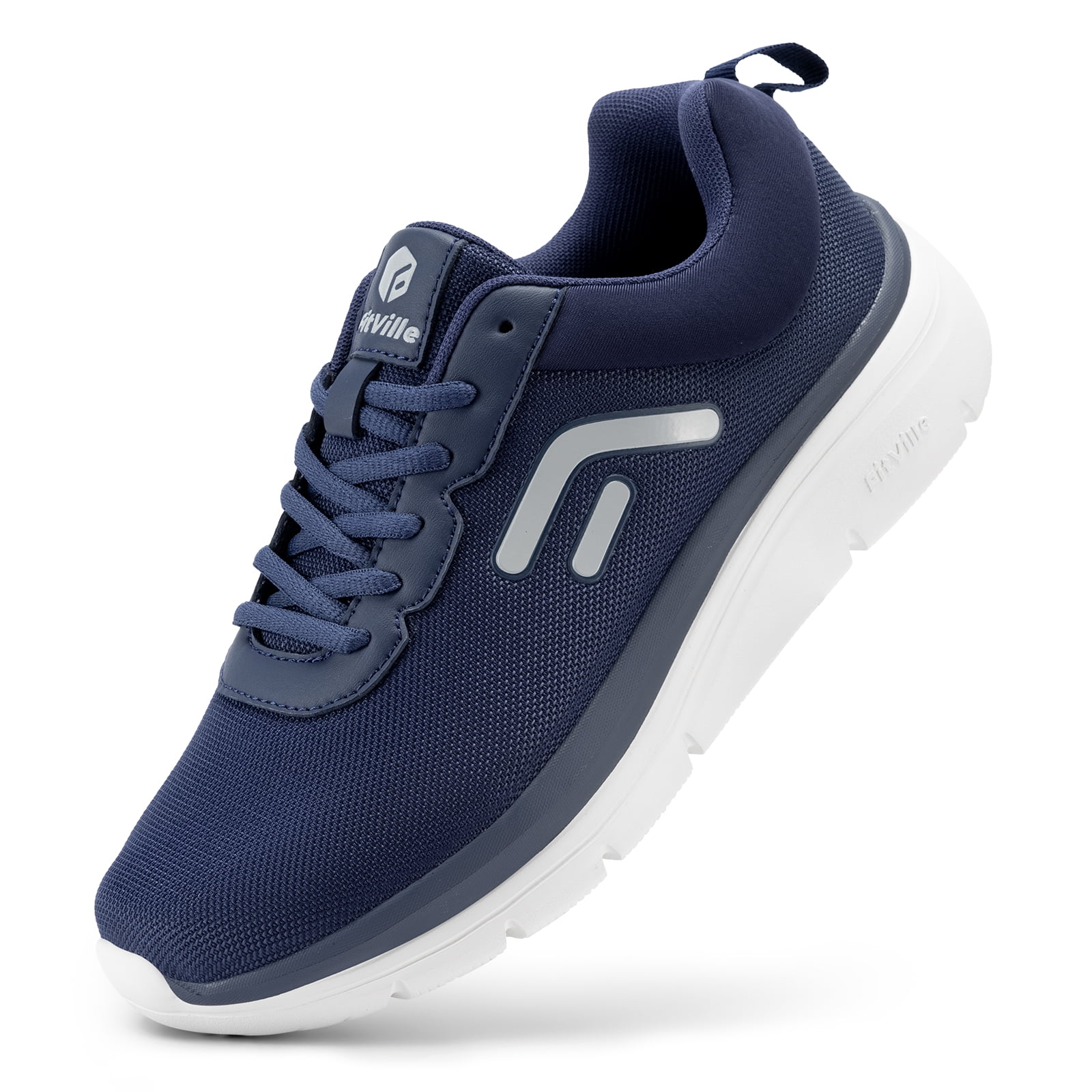 FitVille Mens Walking Shoes Wide Width Lightweight Men’s Wide Athletic Sneakers (Dark Blue, 10 Wide)