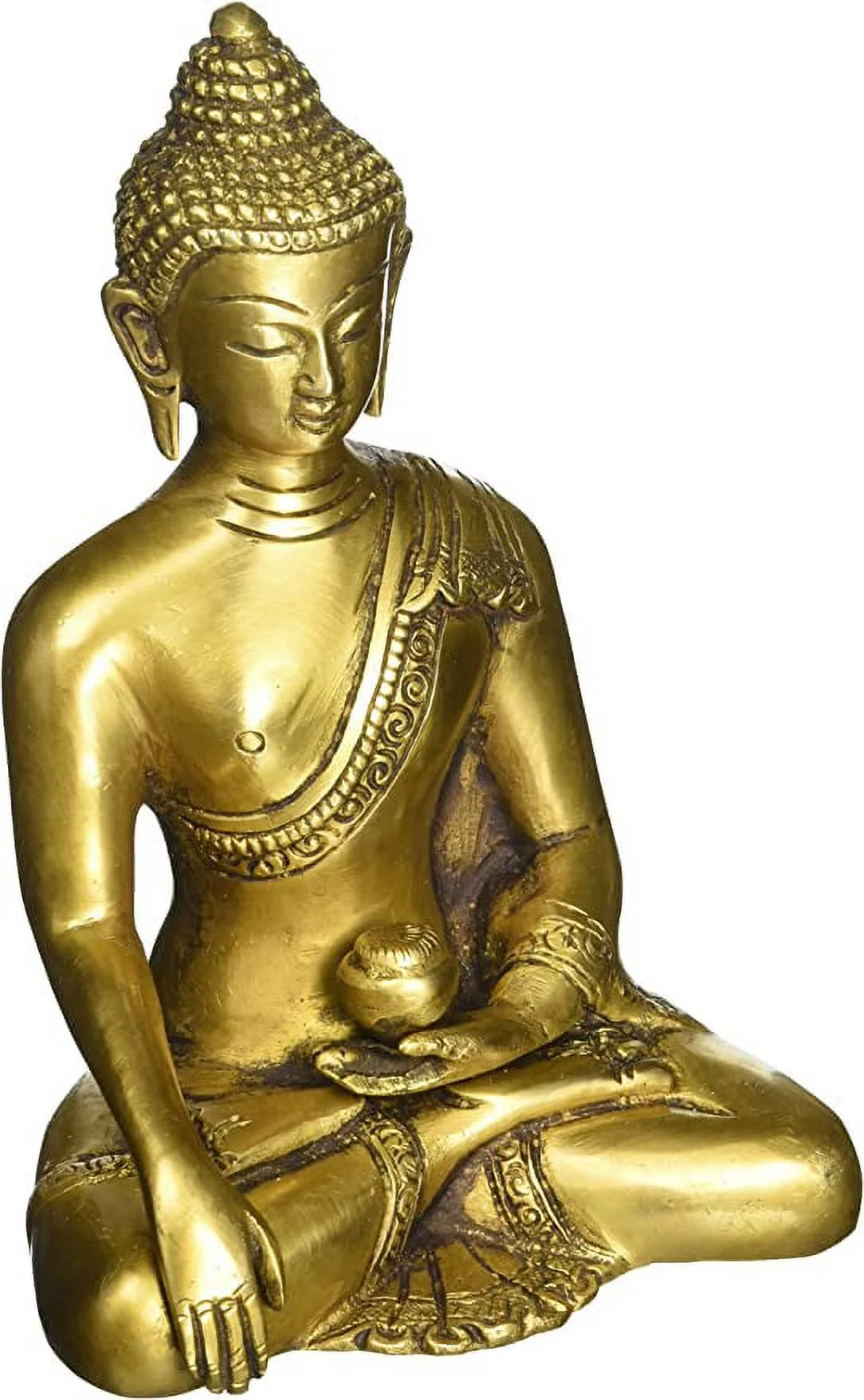 SouvNear Thai Buddha Meditating Peace Harmony Statue, [Dhyana Mudra] Religious Decor Handmade Brass Antique Look Shakyamuni Sculpture Figurine [ 6 Inch Large/Weight 2.2 Pound ]