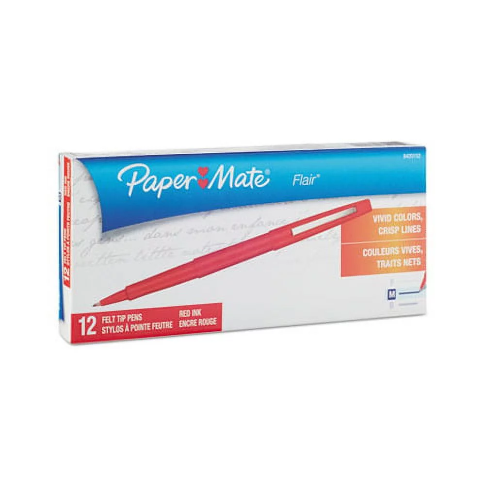 Point Guard Flair Needle Tip Stick Porous Point Pen 0.7mm, Red Ink/Barrel, Dozen