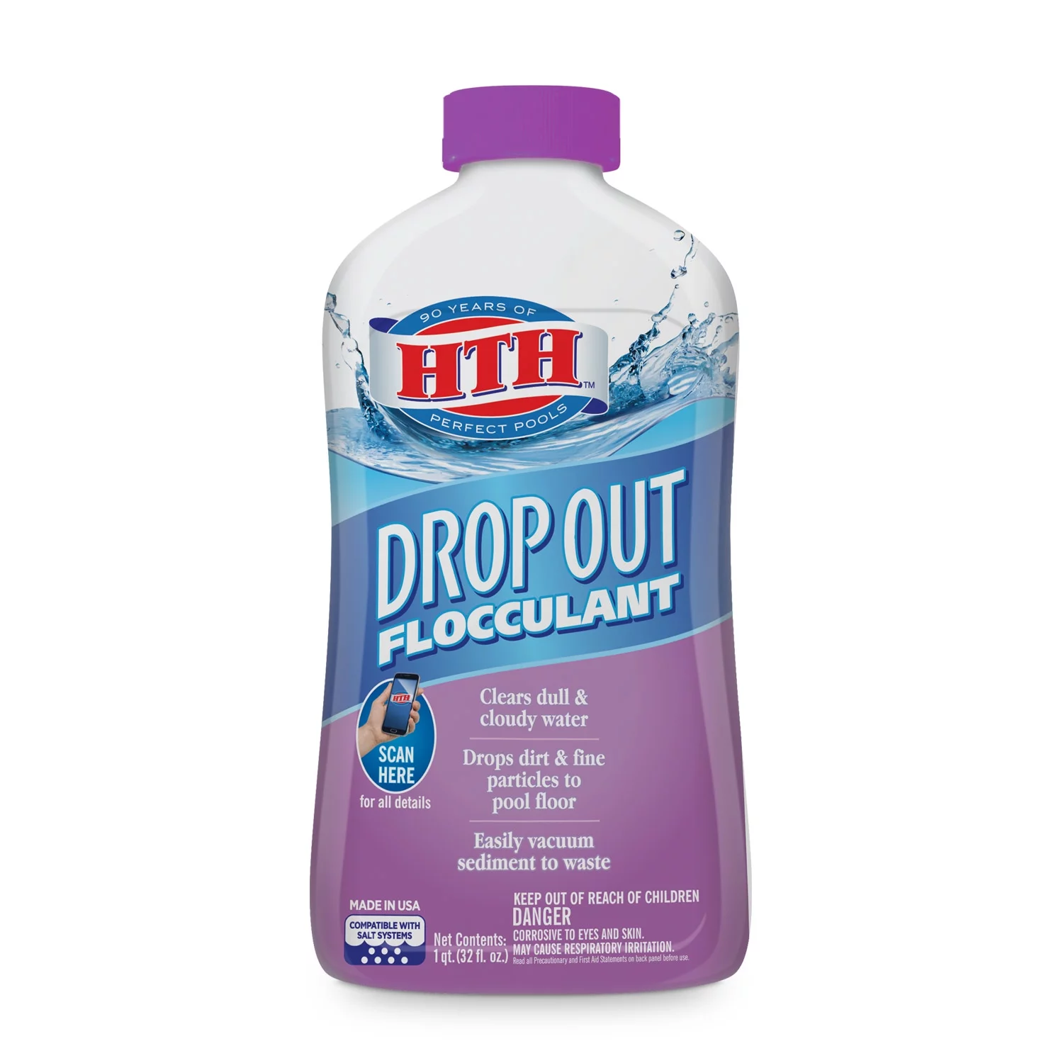 HTH Drop Out Flocculant for Pools, Drops Particles Overnight, 1 Qt