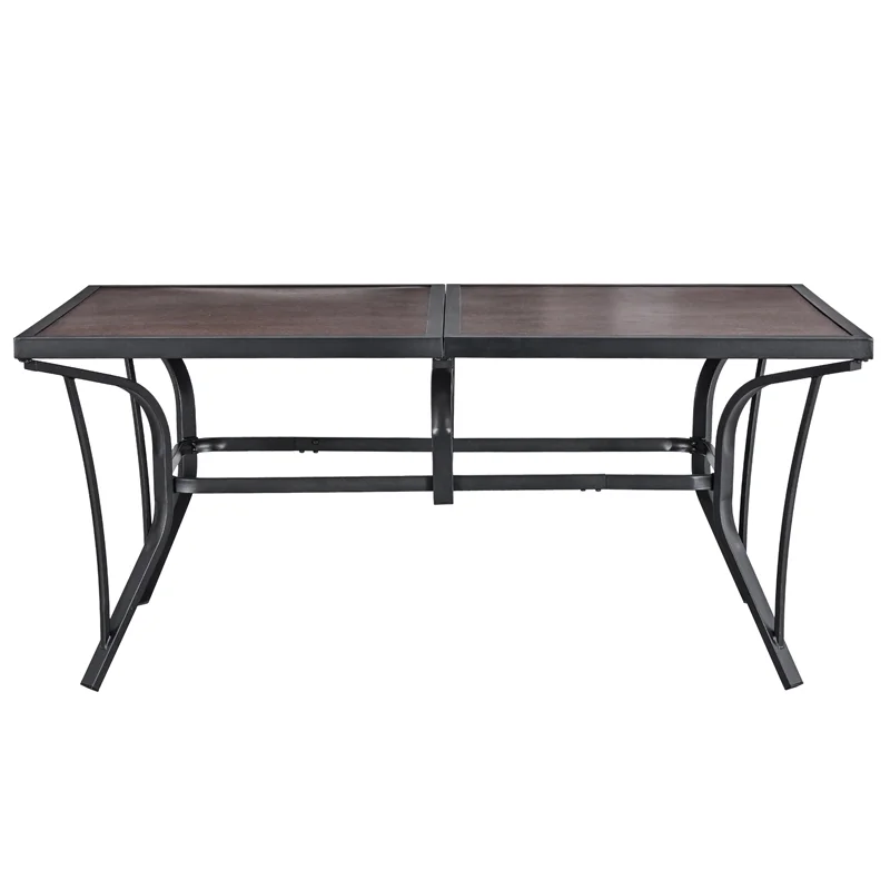 Patio Festival 63 in. Long Metal Outdoor Dining Black Brown Table for up to 8