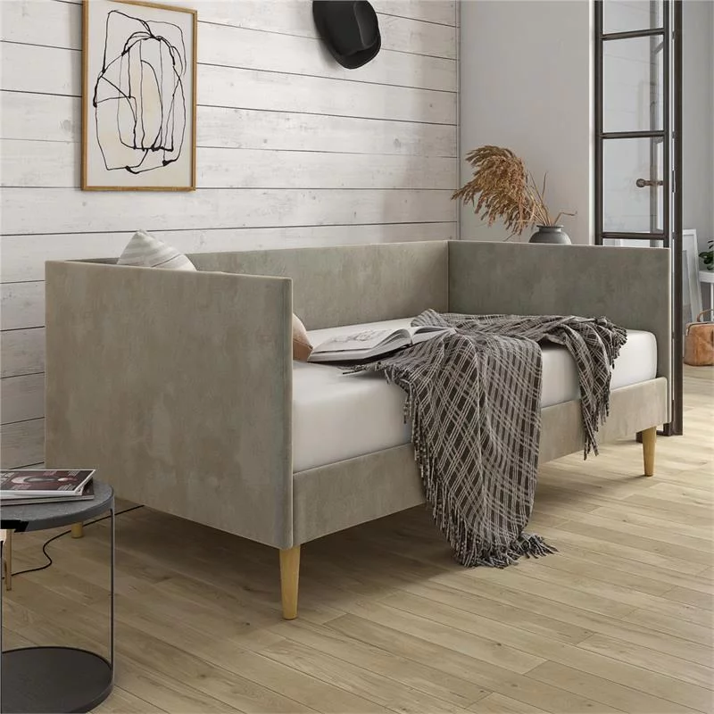 DHP Franklin Mid Century Upholstered Daybed Twin Size in Gray Velvet