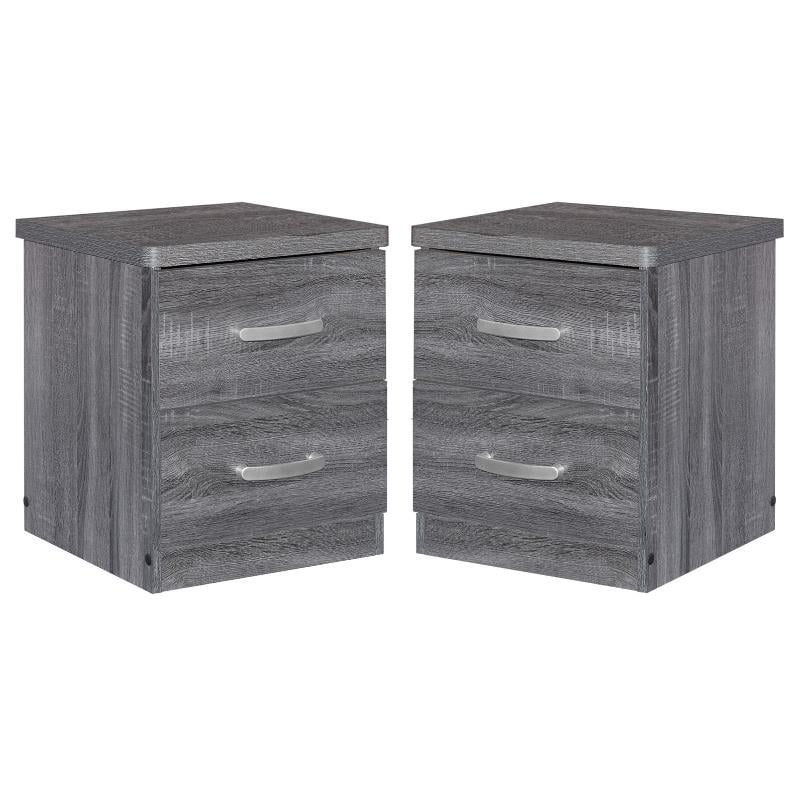 Home Square Faux Wood 2 Drawer Nightstand in Gray Finish - Set of 2