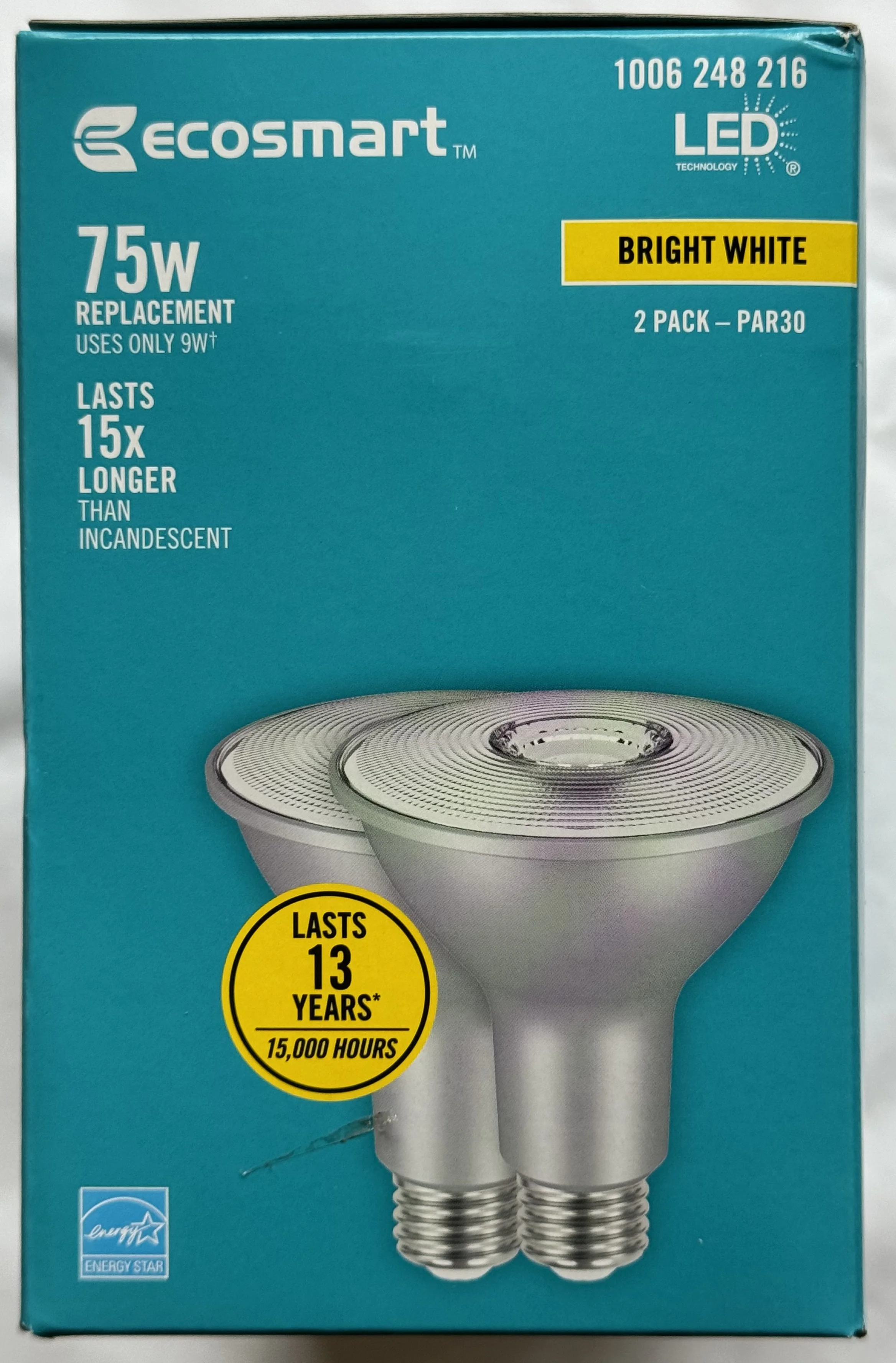 EcoSmart 75-Watt Equivalent PAR30 Dimmable Flood LED Light Bulb Bright White (2-Pack)