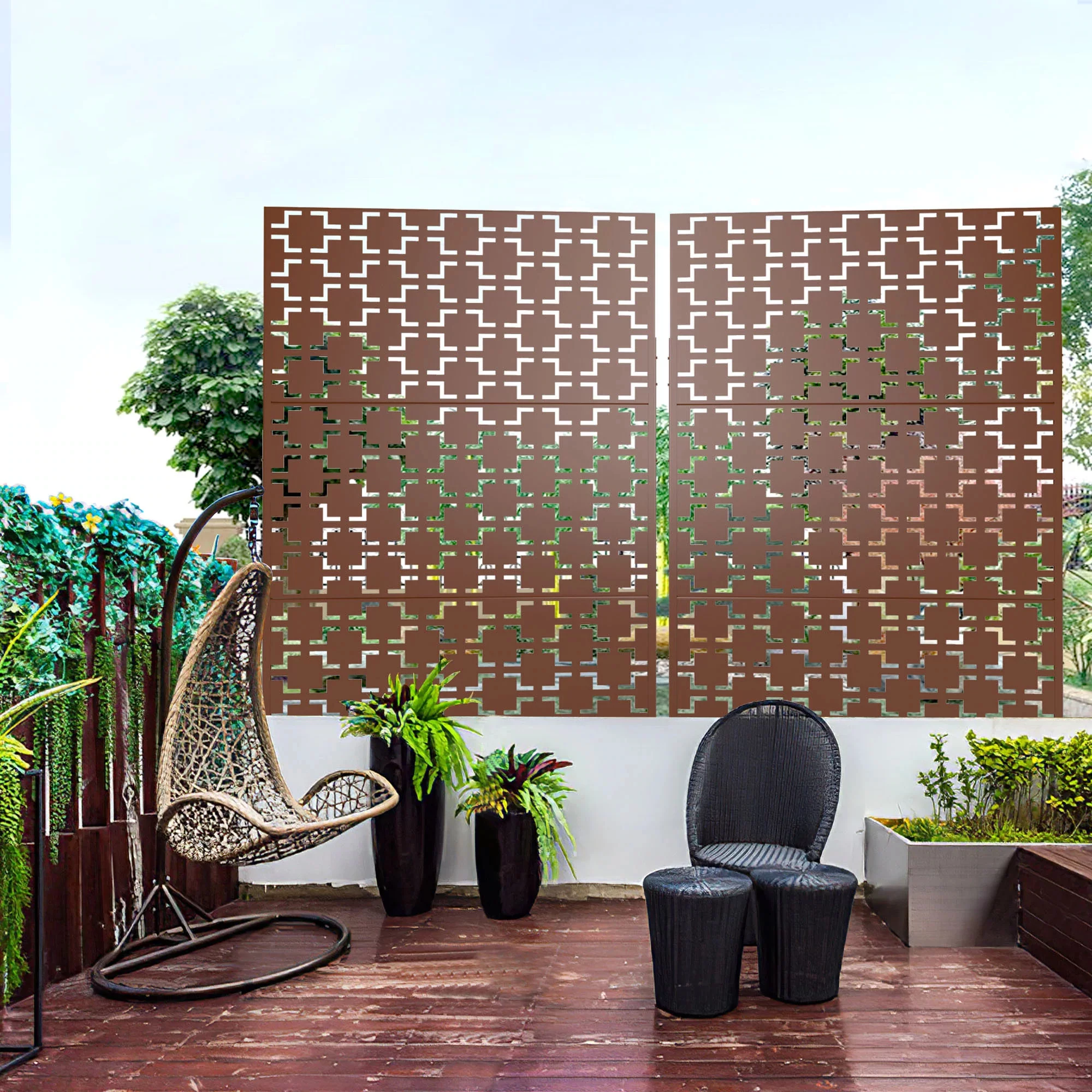 6.33 ft. H x 3.93 ft. W Laser Cut Metal Privacy Screen