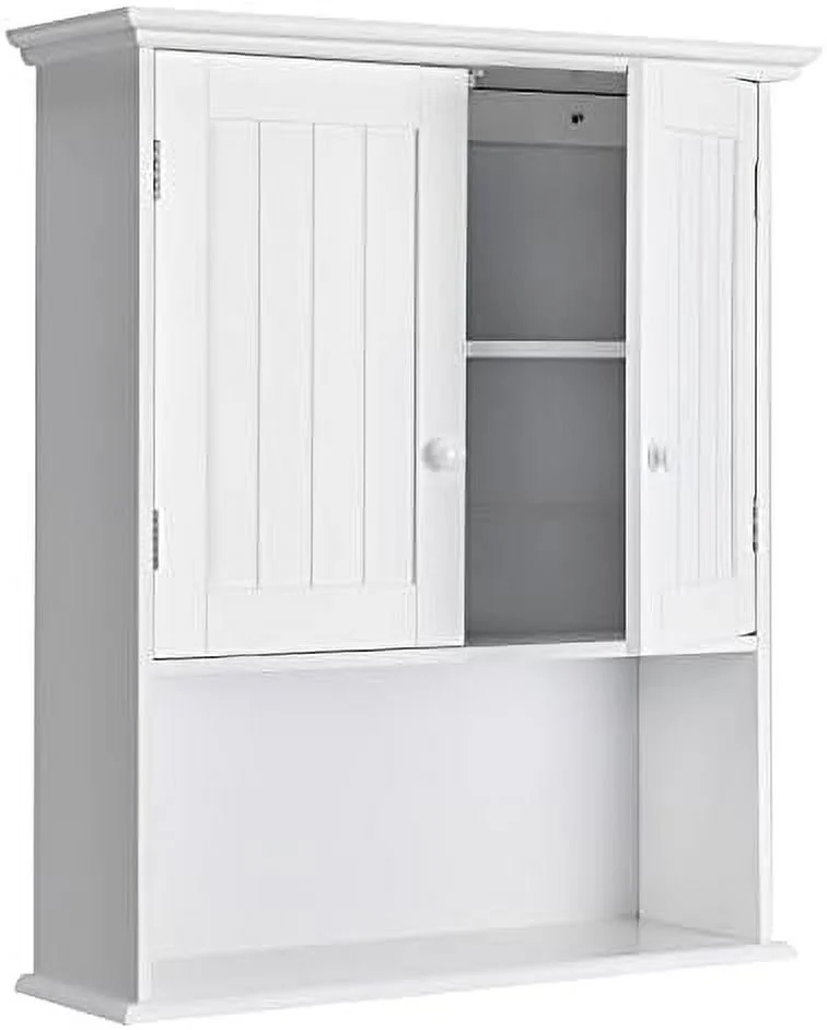 GEROBOOM Wall Mount Bathroom Cabinet Wooden Medicine Cabinet  Organizer with 2-Doors and 1- Cottage Collection Wall Cabinet (White)