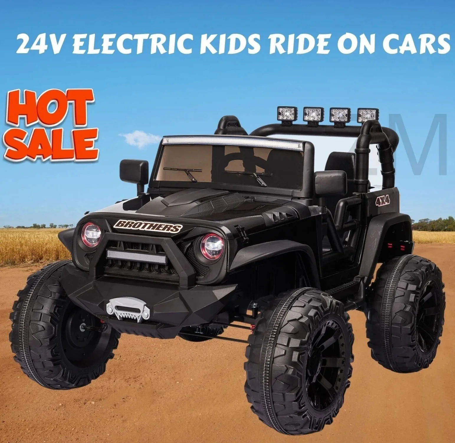 400W Electric 24V Kids Ride-on Truck Car Jeep with Remote Control, MP3 Player, and LED Lighting - Dual Seating