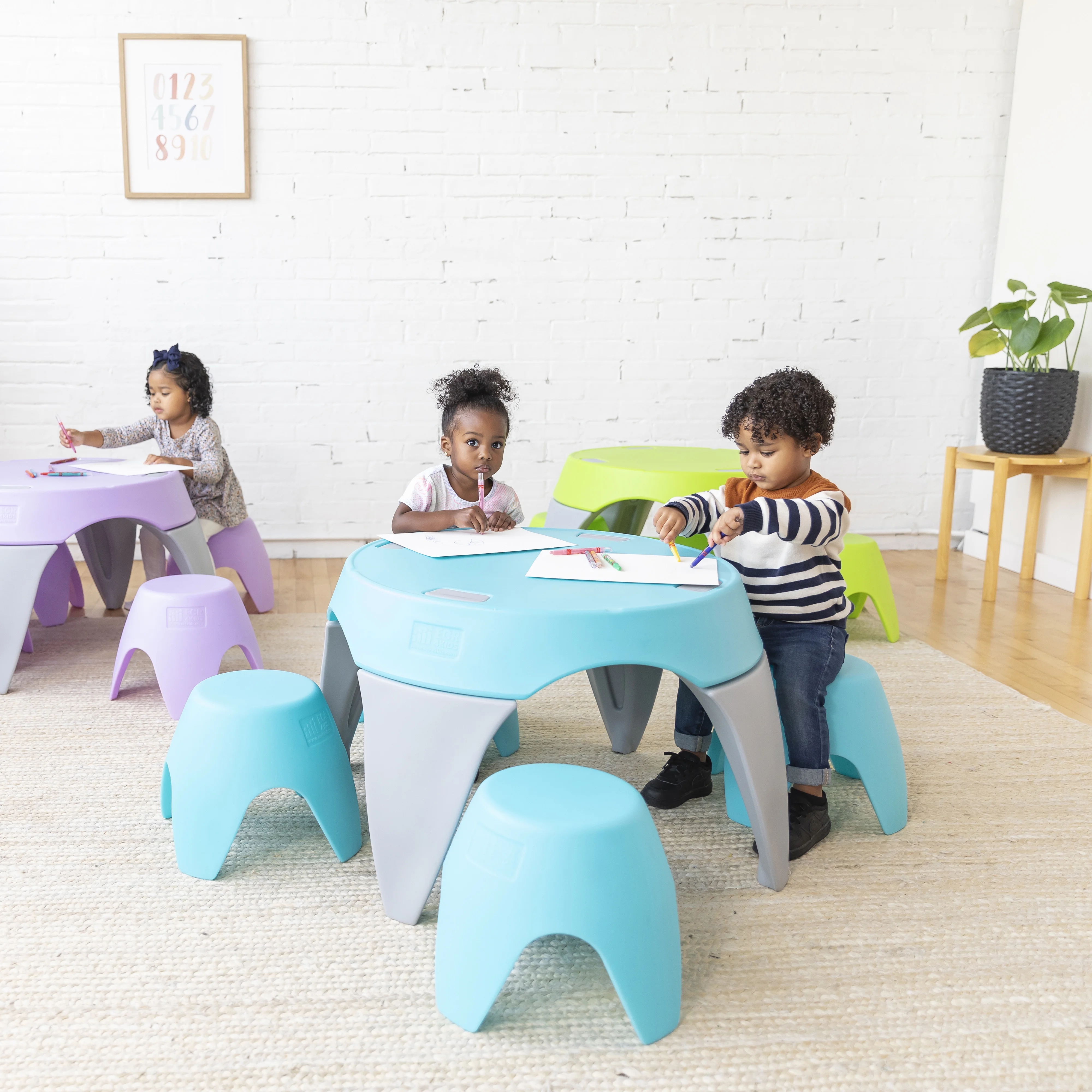 ECR4Kids Ayana Table and Stool Set, Cyan/Light Grey, 5-Piece