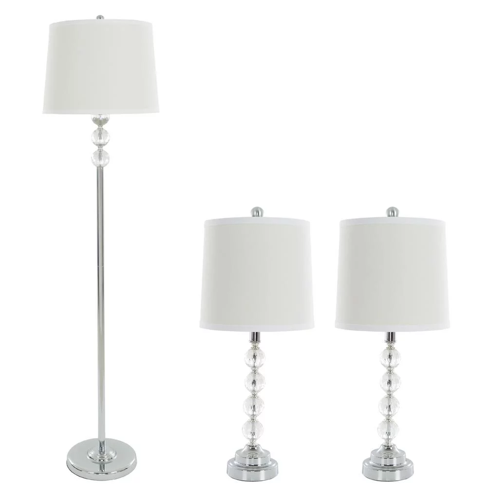 Table Lamps and Floor Lamp Set of 3, Faceted Crystal Balls (3 LED Bulbs included) by Lavish Home