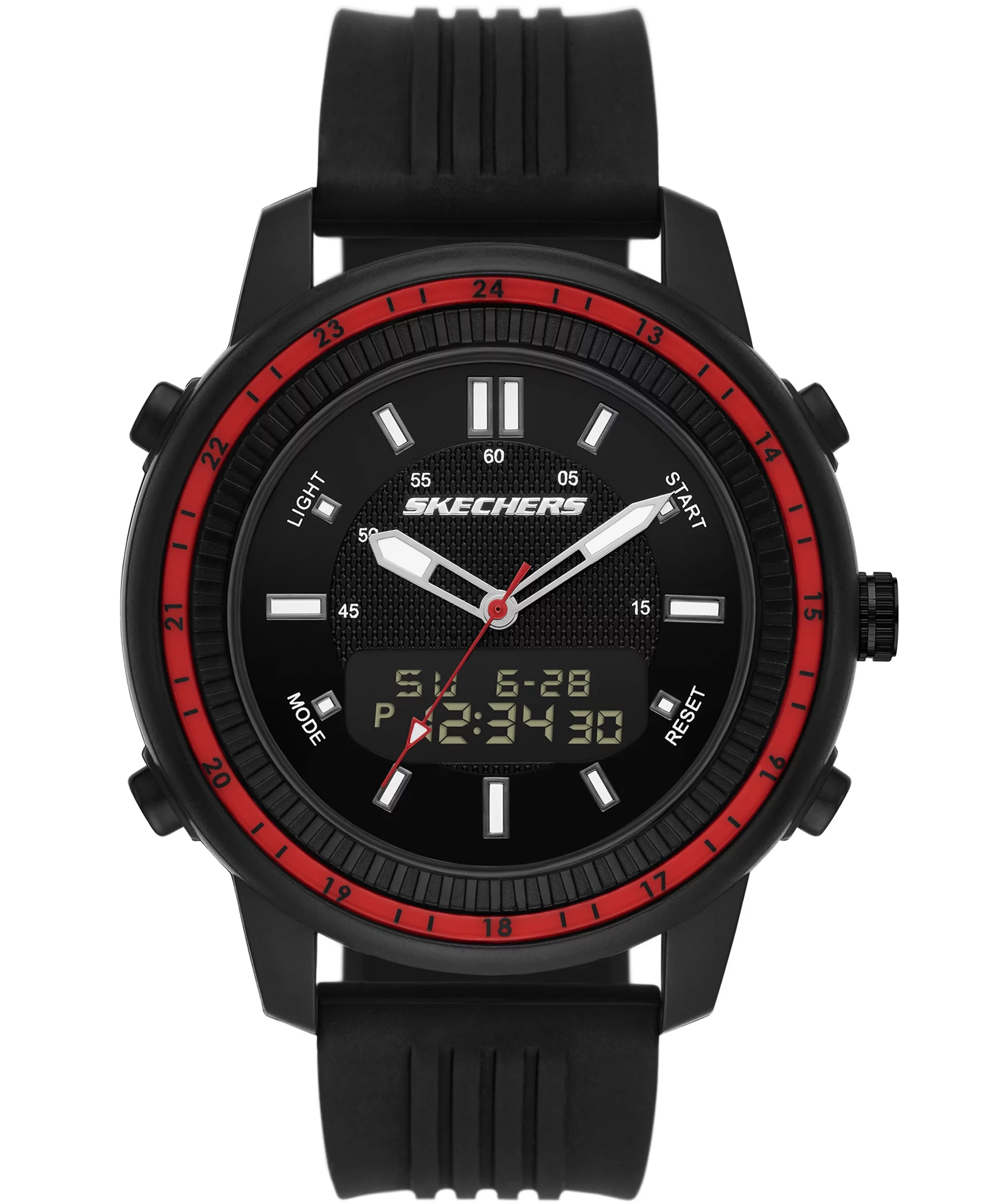Skechers Mens Analog Digital Black and Red Watch with Silicone Strap (SR5154W)