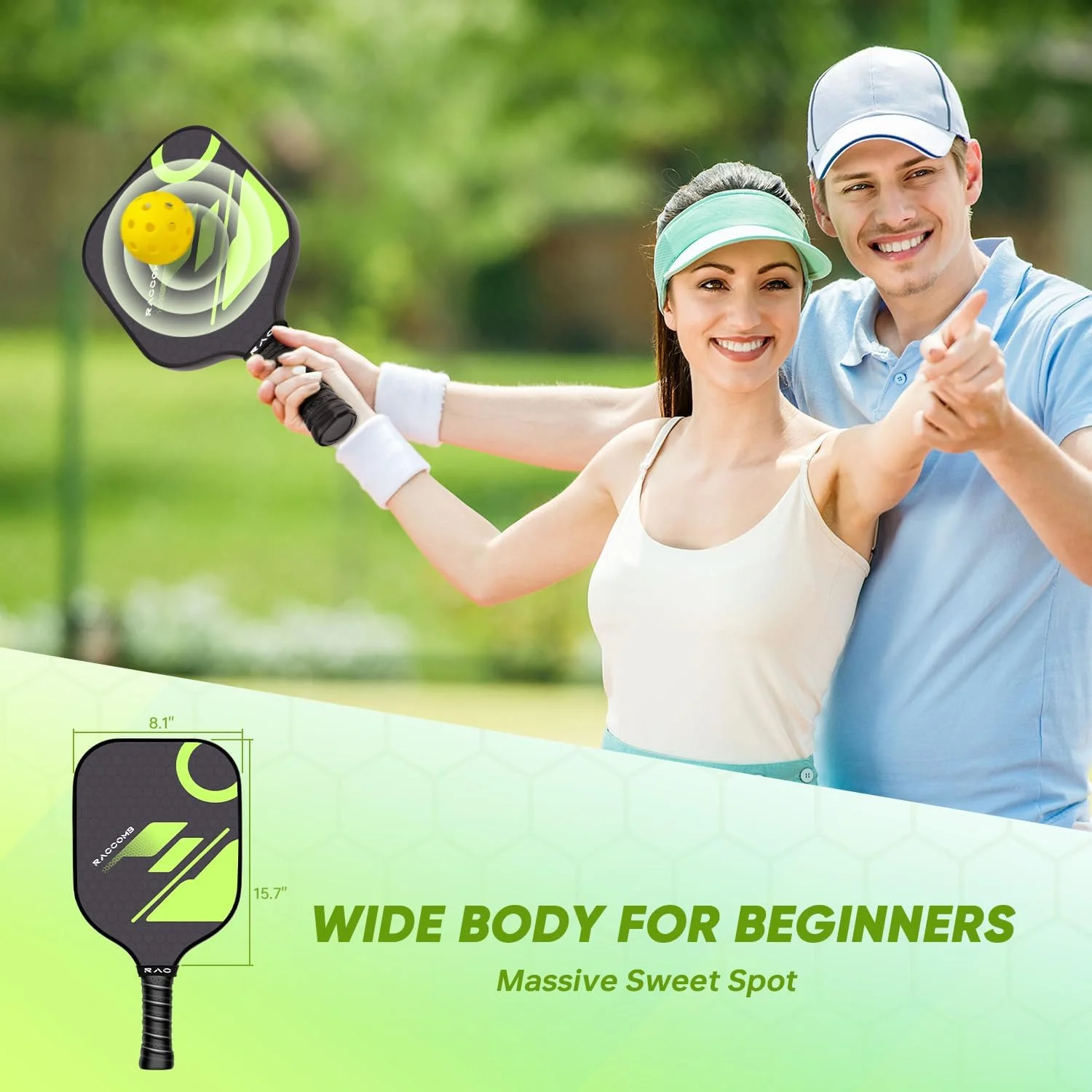 RACCOMB Pickleball Paddles, Carbon Fiber Pickleball Paddles Set of 2 for All Levels, 8.1oz, USAPA Approved, Anti-Slip