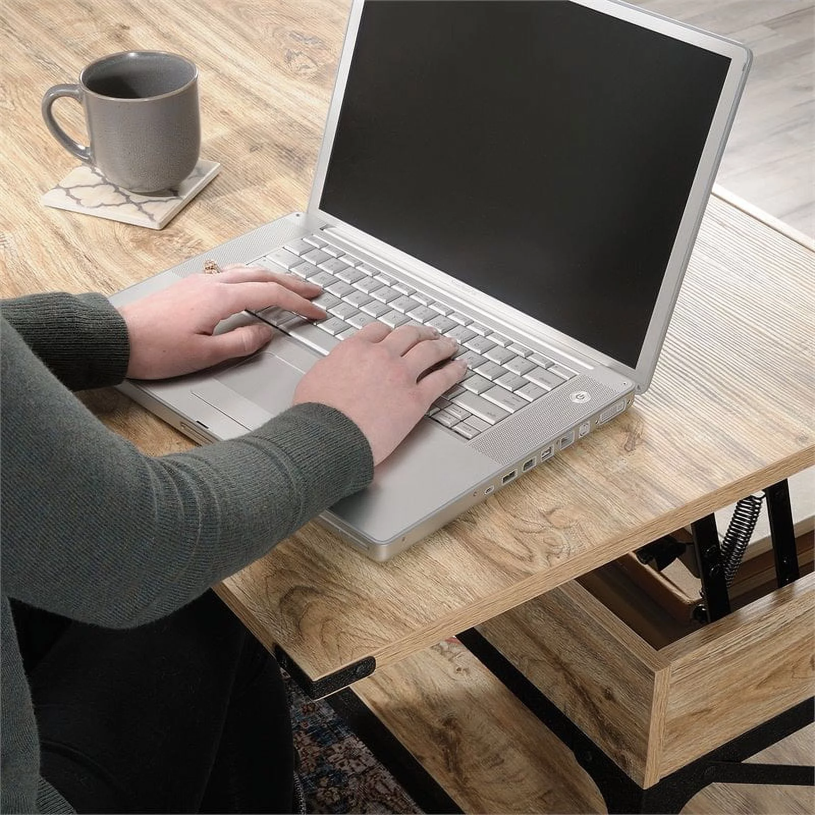 Pemberly Row Wood and Metal Lift-Top Coffee Table in Milled Mesquite