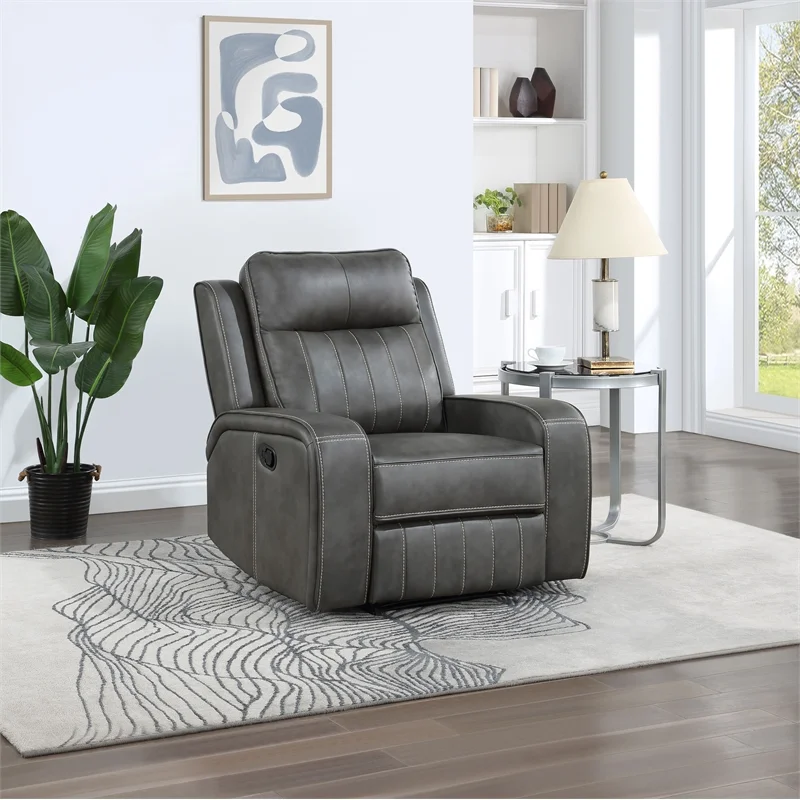 Pemberly Row Modern Faux Leather Upholstered Recliner Chair Gray