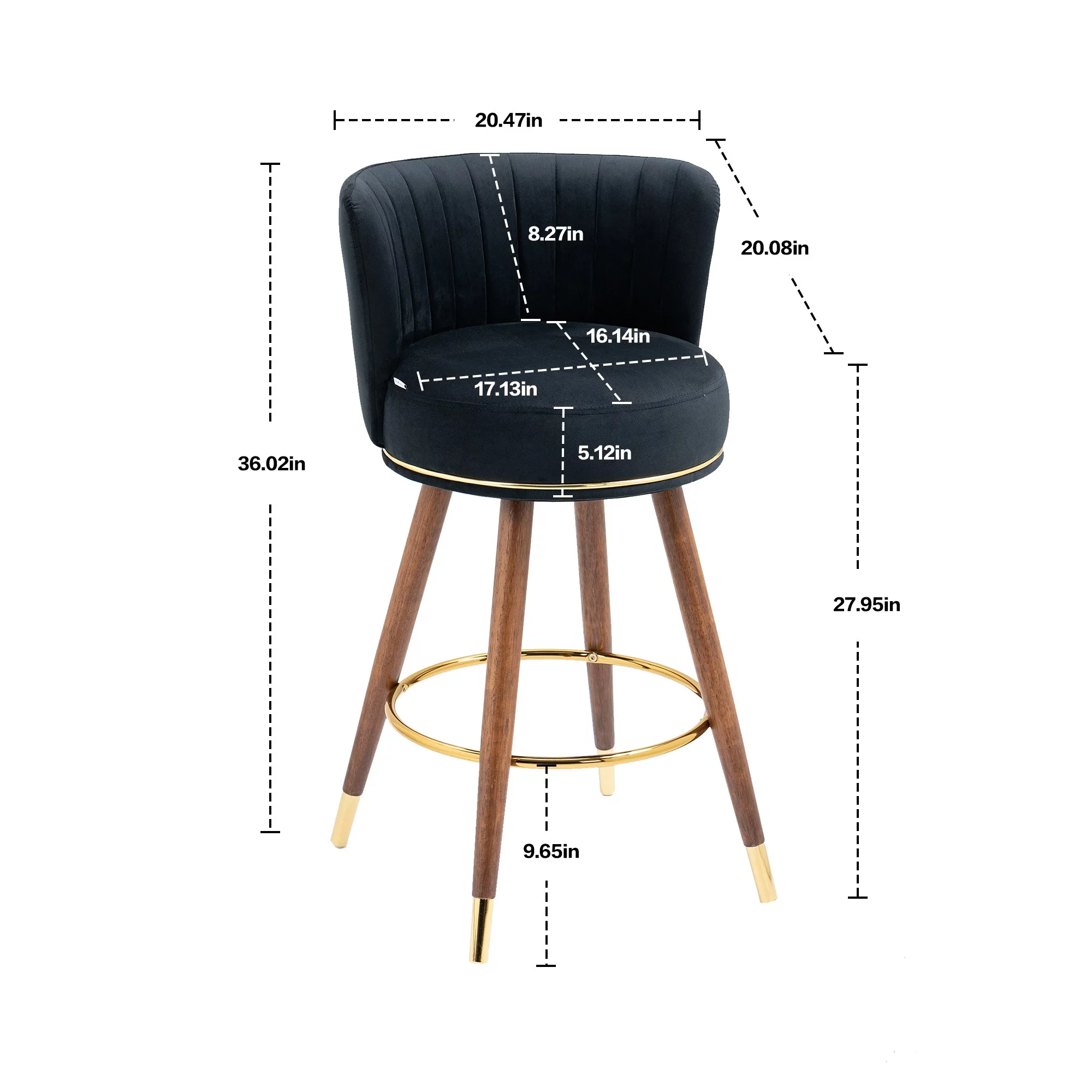 Upholstered Bar Stools, Upholstered Tufted Counter Height Bar Stool Chairs with Solid Wood Legs Kitchen Island Padded Barstools with Footrest High Dining Chairs(Black,Set of 2)